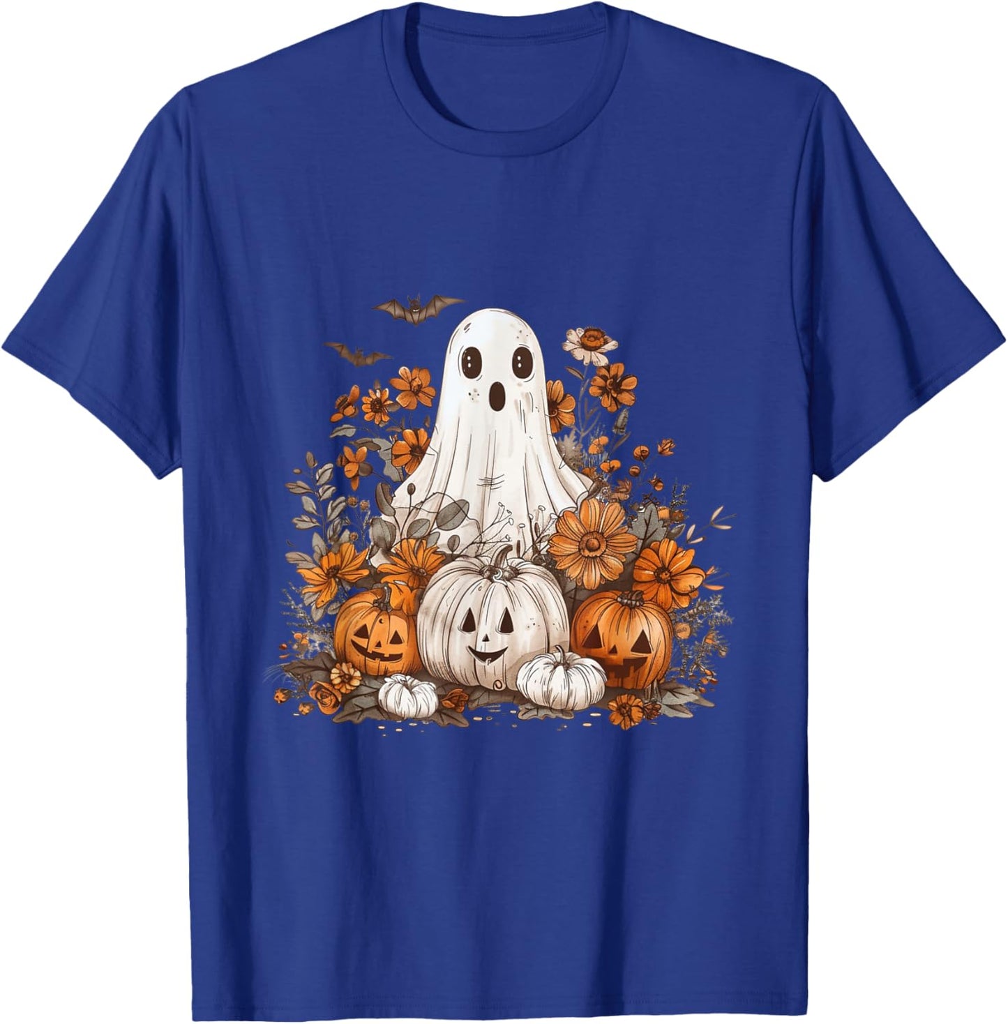 Cute Boho Flower Ghost Pumpkin Halloween Party Ghost Costume T-Shirt - T-Shirt | Royal