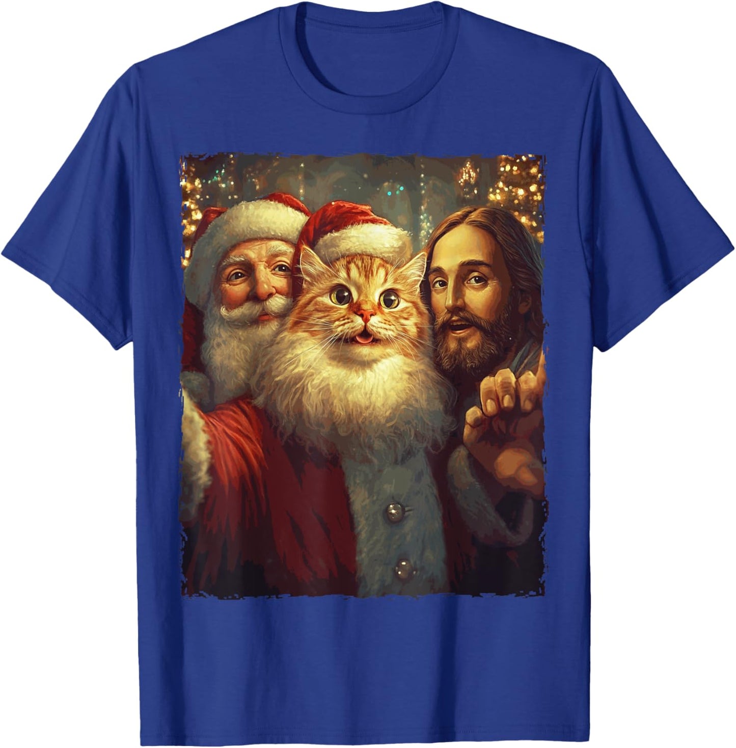 Funny Cat Selfie Santa Jesus Xmas Christmas Men Women Kids T-Shirt - T-Shirt | Royal