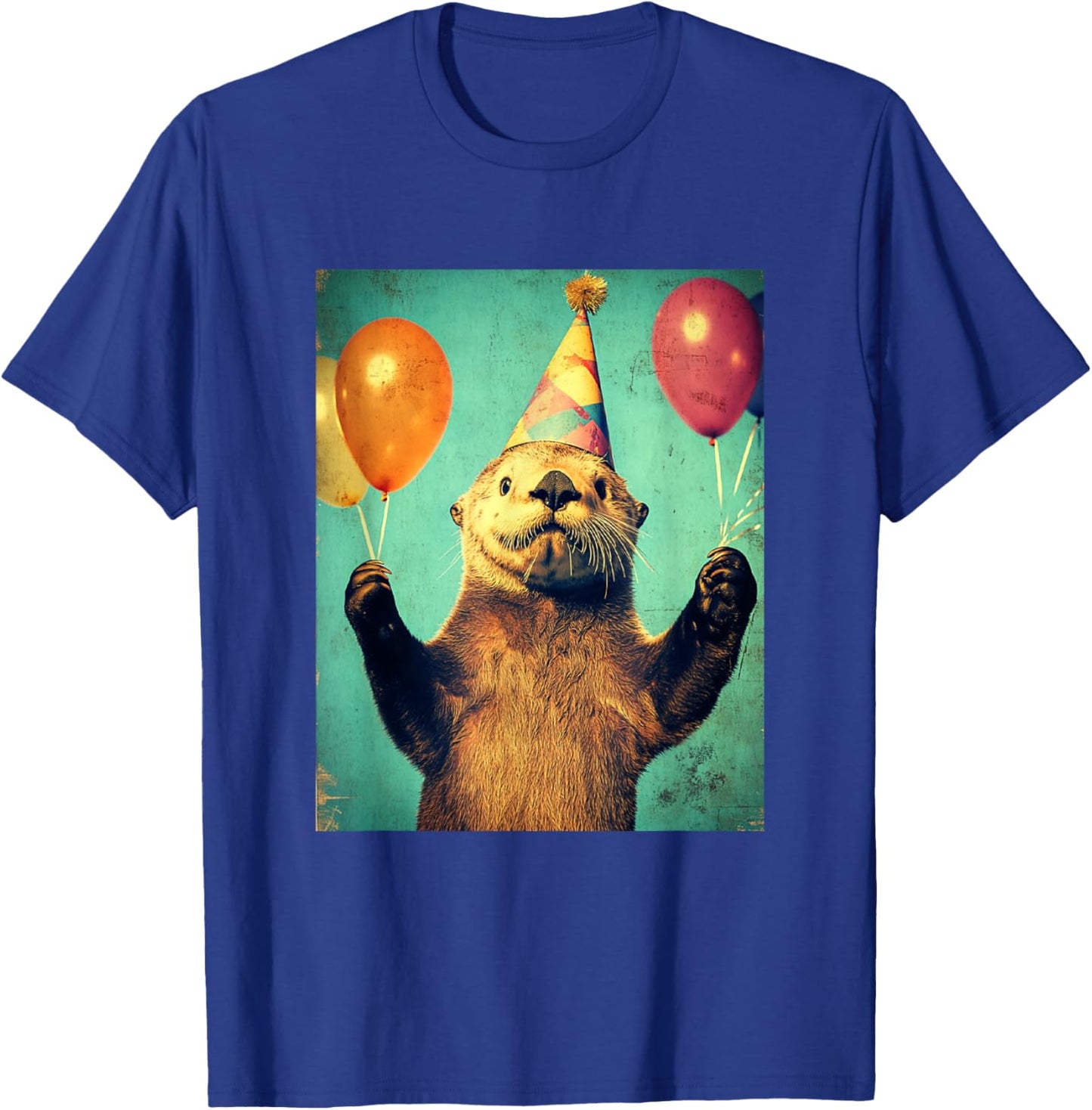 Sea Otter Retro Art Print Birthday Party Balloons & Hat T-Shirt - T-Shirt | Royal