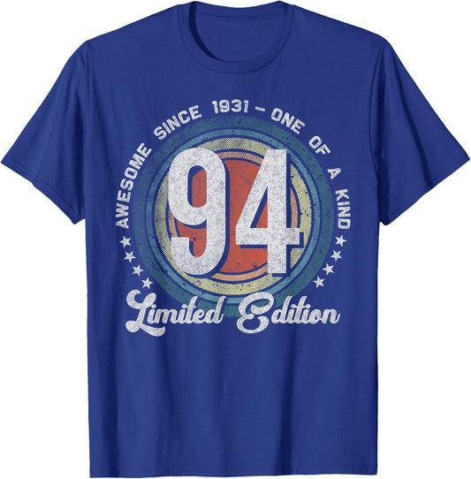 94 Year Old Gifts Vintage 1931 Limited Edition 94th Birthday T-Shirt - T-Shirt | Royal
