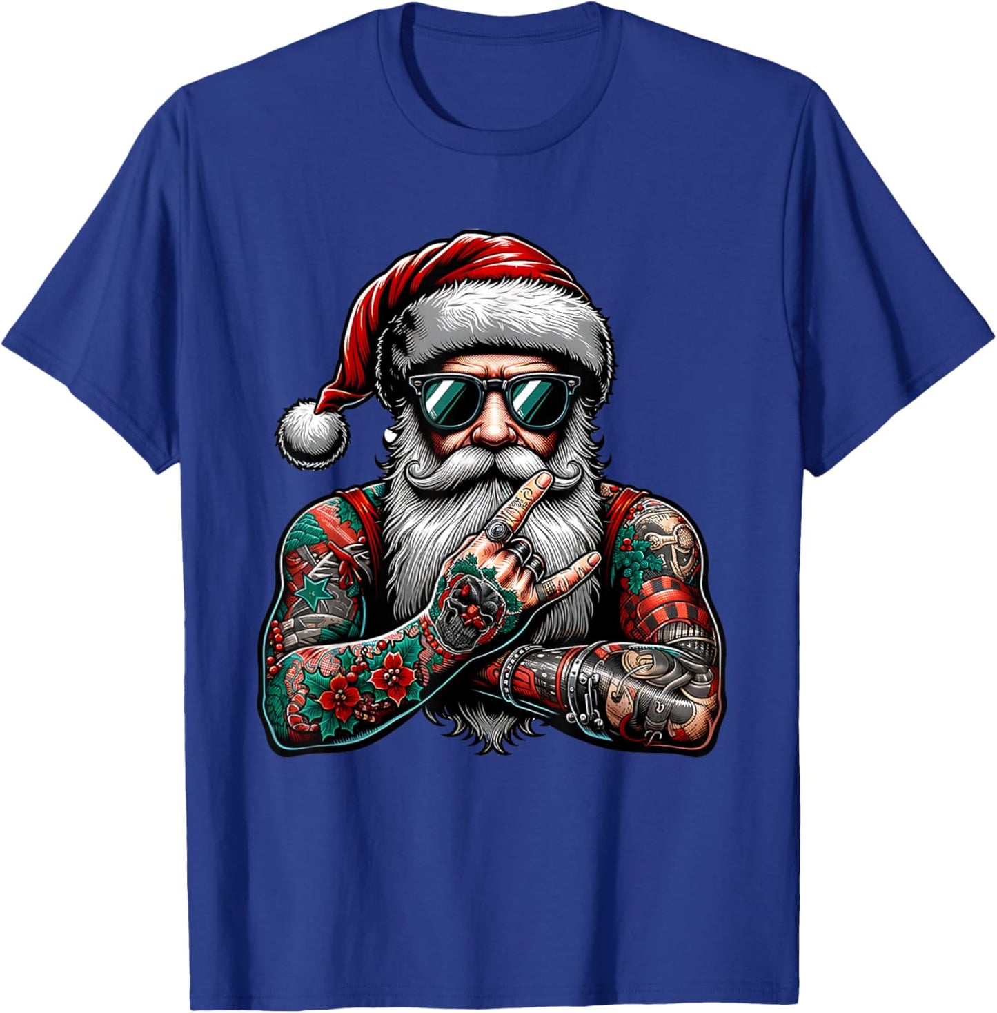 Tattooed Santa Claus inked xmas men & women ugly Christmas T-Shirt - T-Shirt | Royal