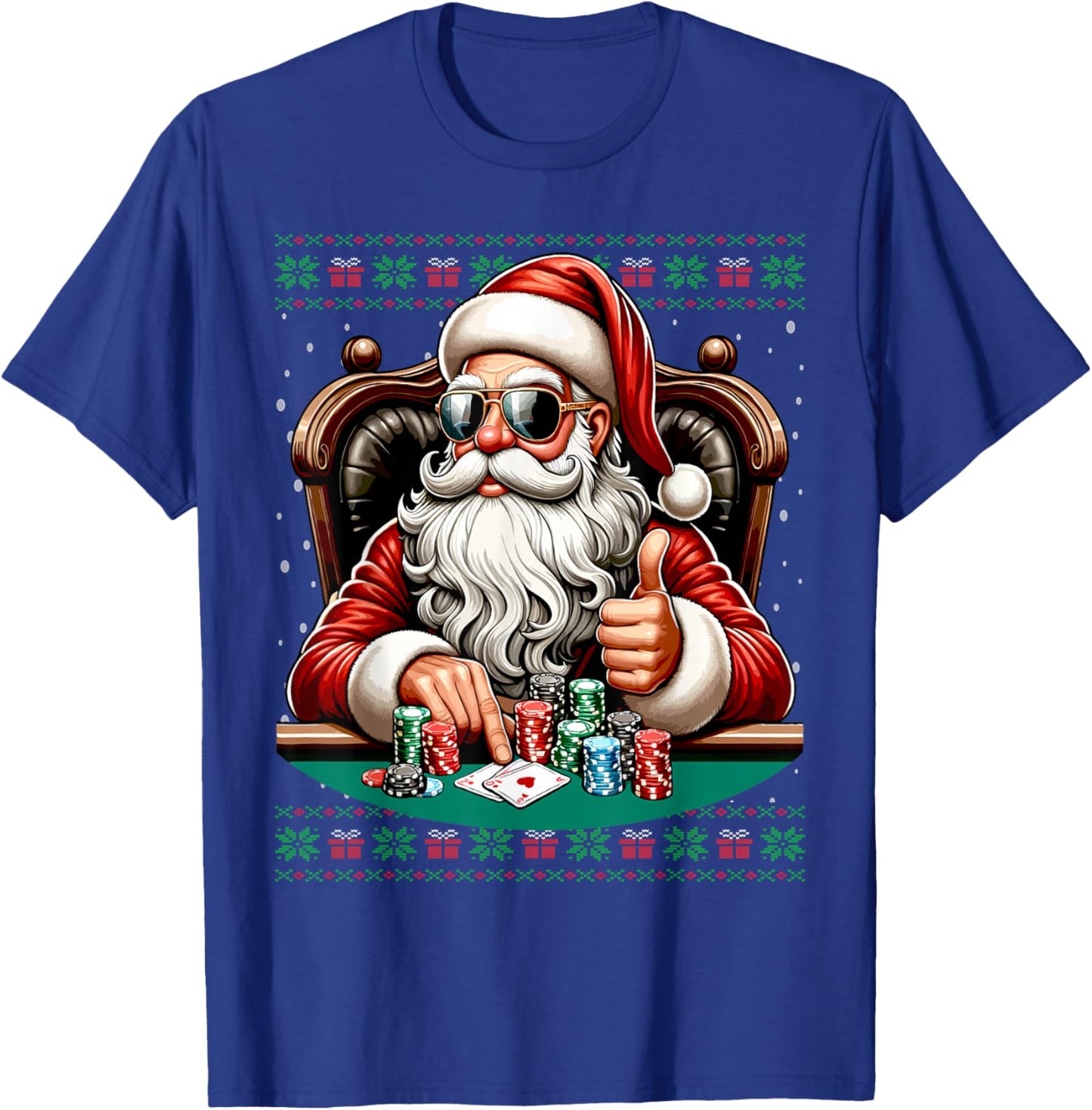 Poker Santa Poker Player Ugly Christmas Sweater T-Shirt - T-Shirt | Royal