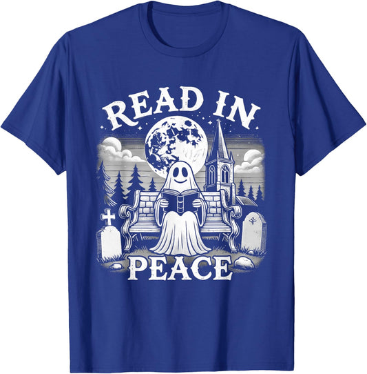 Read In Peace Ghost Reading Books Funny Halloween T-Shirt - T-Shirt | Royal