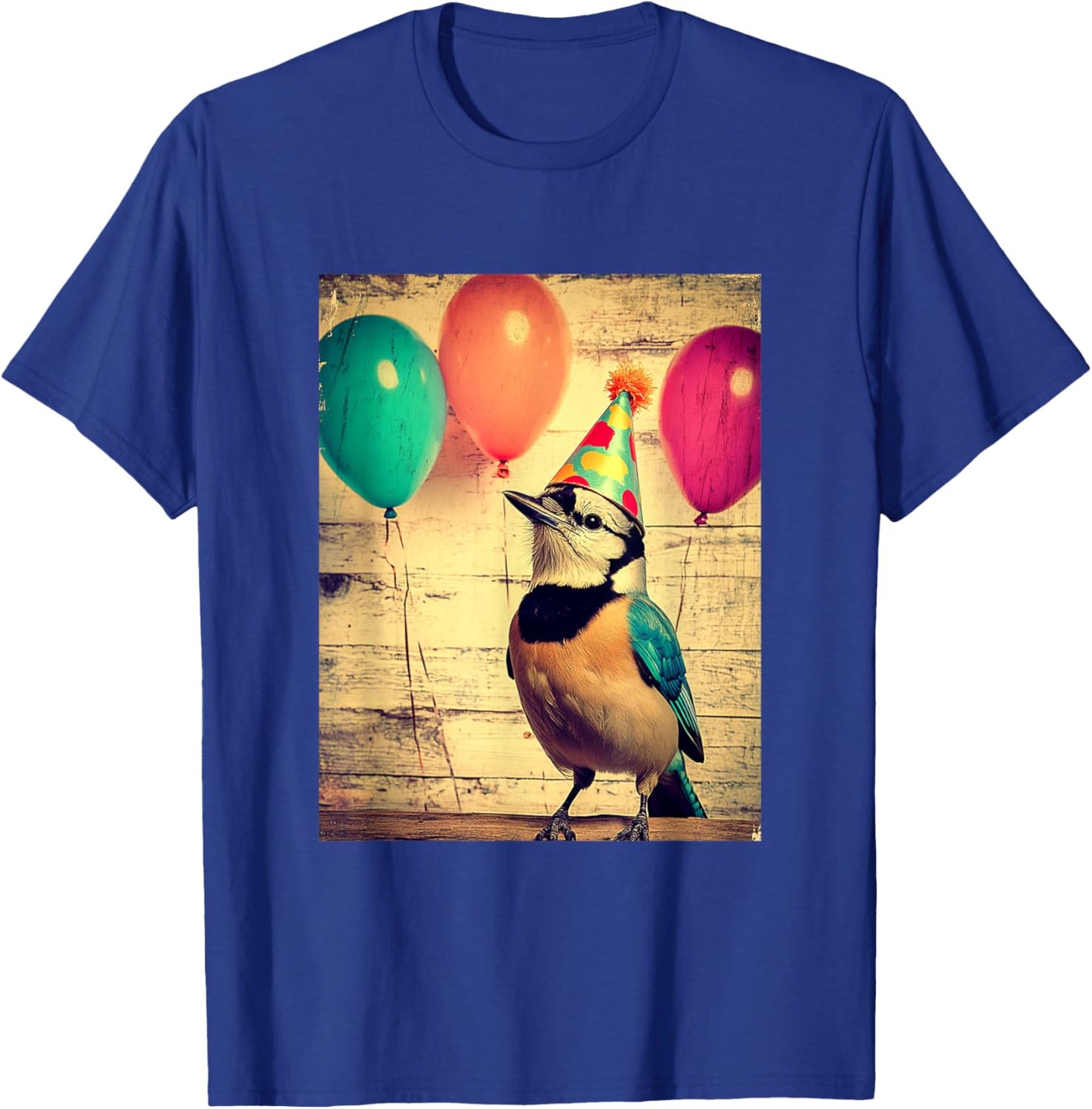Blue Jay Retro Art Print Birthday Party Balloons & Party Hat T-Shirt - T-Shirt | Royal