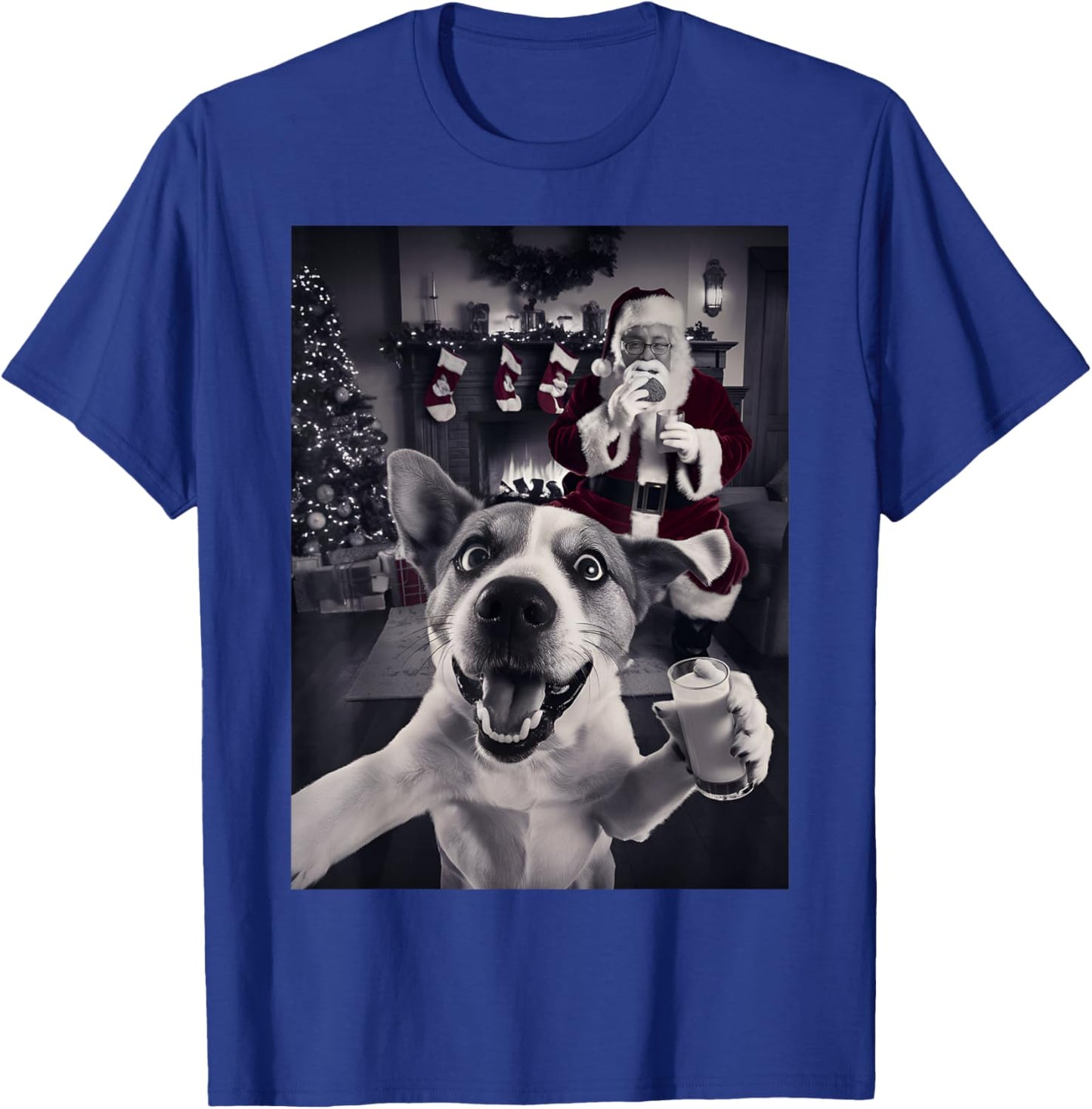 Funny Cat Selfie With Santa Christmas T-Shirt - T-Shirt | Royal