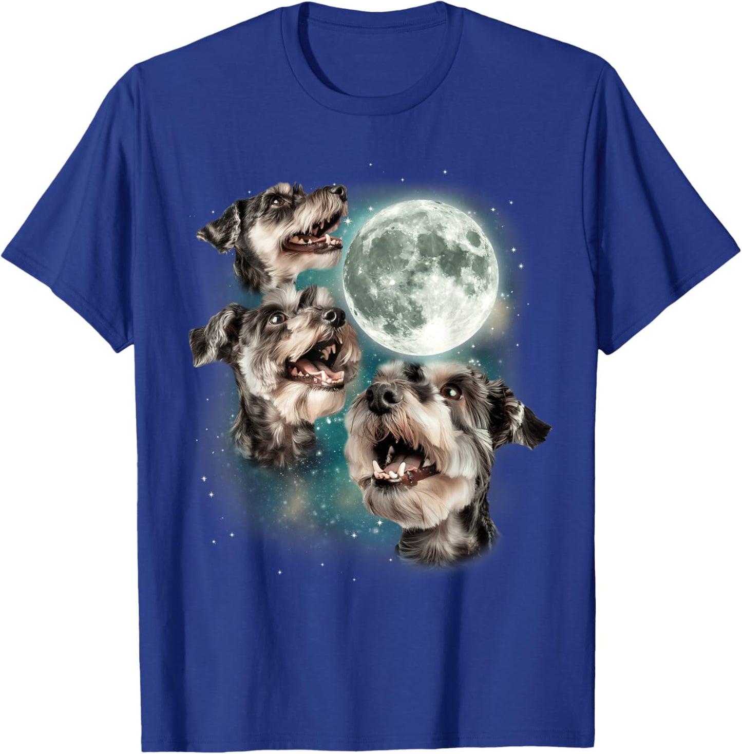 Three Mini Schnauzers Moon | 3 Howling Dog Meme Pet Lover T-Shirt - T-Shirt | Royal