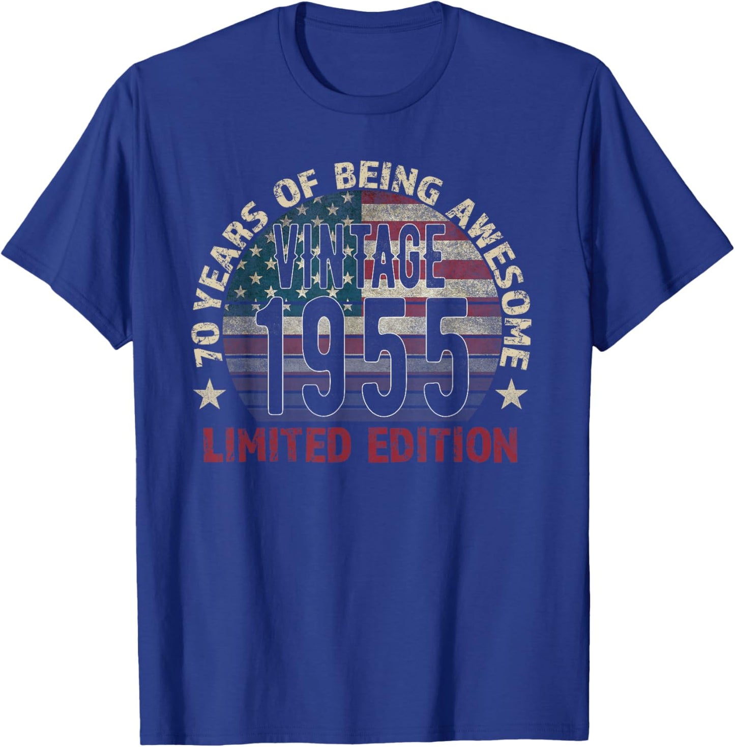 70th Birthday Gift Men Vintage Born 1955 Turning 70 Year Old T-Shirt - T-Shirt | Royal