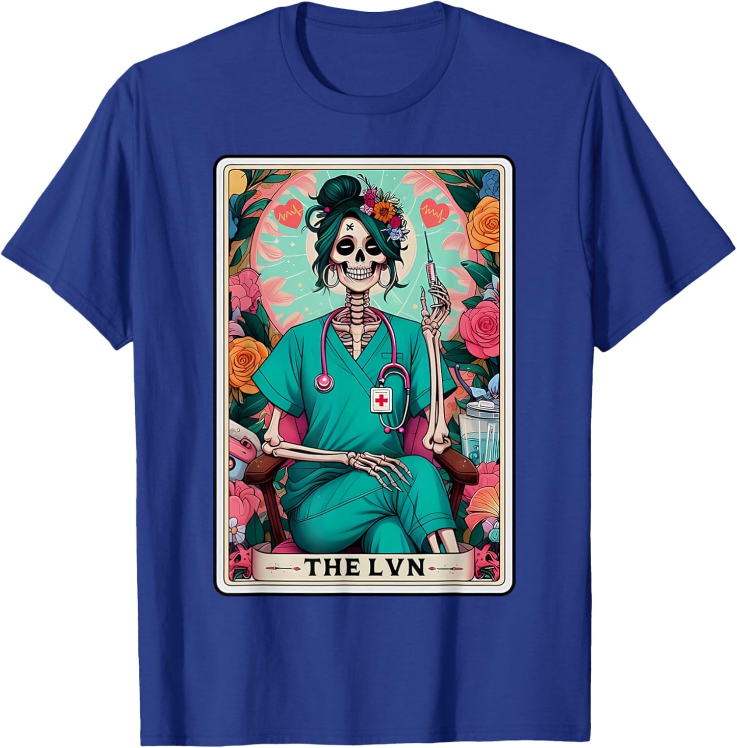 Skeleton Nurse LVN Tarot Card Licensed Vocational Nurse T-Shirt - T-Shirt | Royal