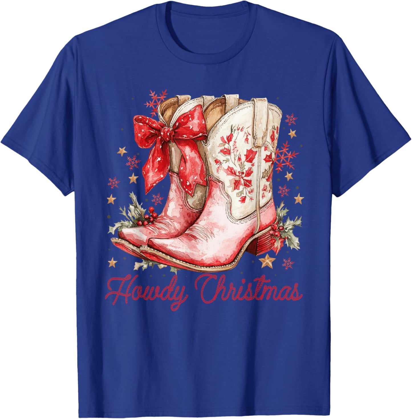 Western Howdy Christmas Cowgirl Boot Coquette Bow Christmas T-Shirt - T-Shirt | Royal