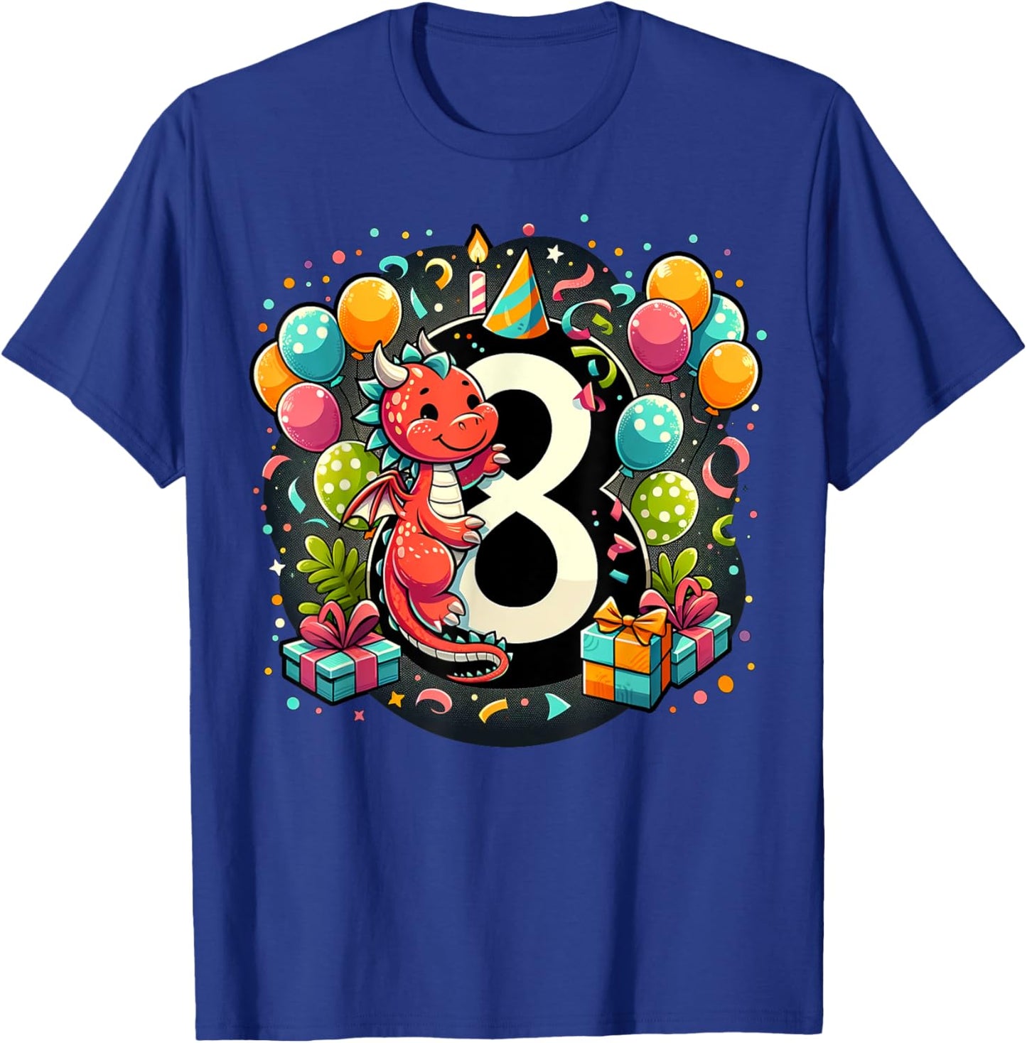 Bday eighth Boys, Girls, Kids age eight 8th birthday Dragon T-Shirt - T-Shirt | Royal