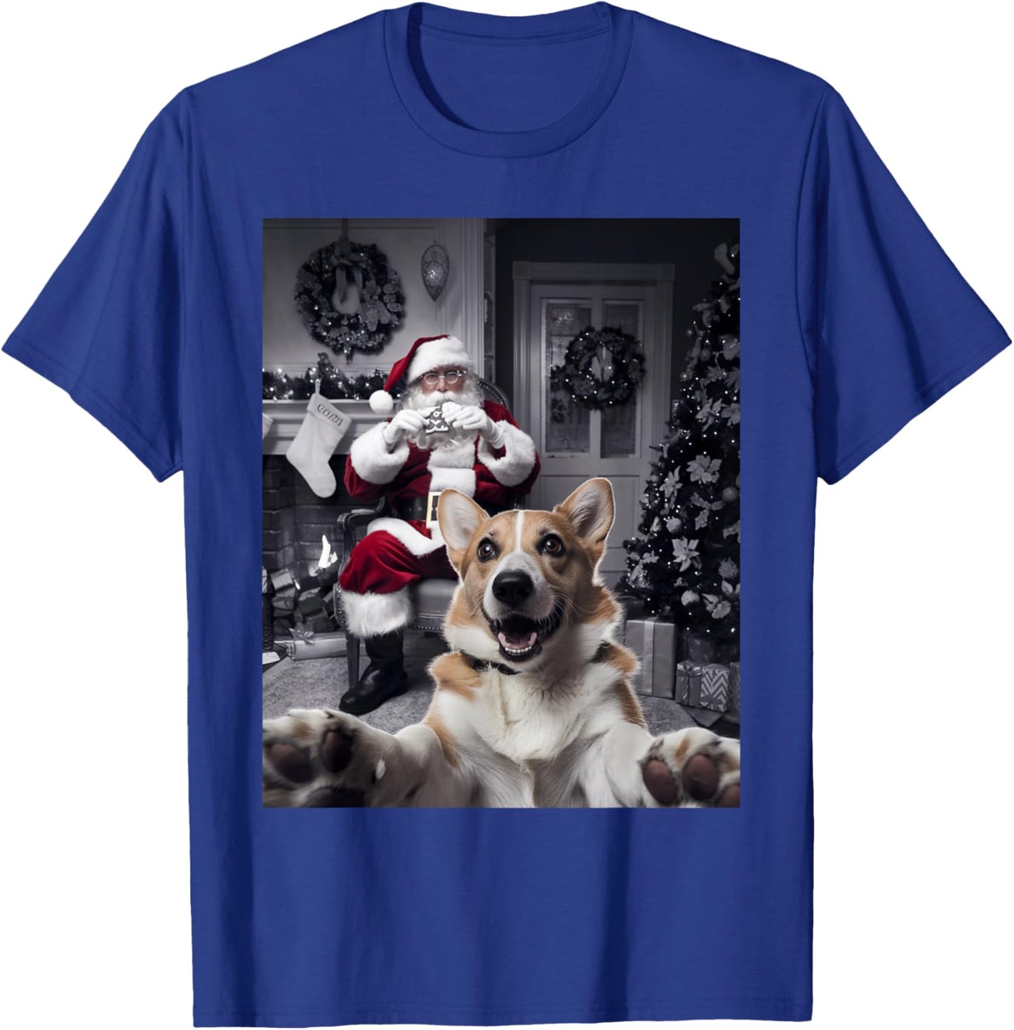 Christmas Funny Corgi Dog Selfie with Santa Claus Holiday T-Shirt - T-Shirt | Royal