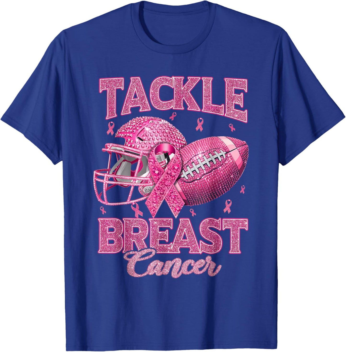 Tackle Breast Cancer Awareness American Football Pink Ribbon T-Shirt - T-Shirt | Royal