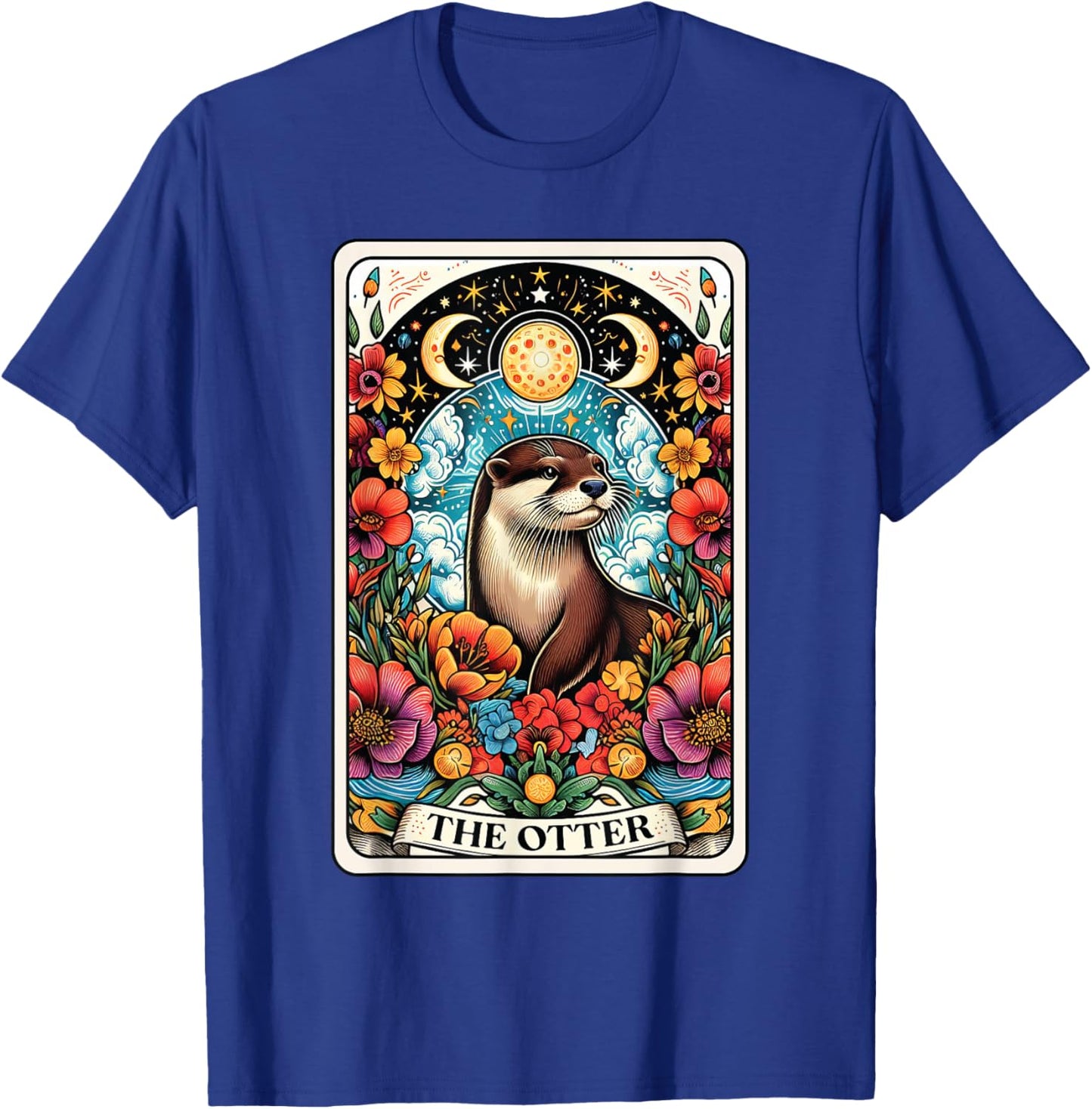 Catumet Otter -Adults Otter Tarot Black Short Sleeve Classic Fit Polyester 100% Cotton Blend Modern Classic Animals Cartoon Small T-Shirt - T-Shirt | Royal
