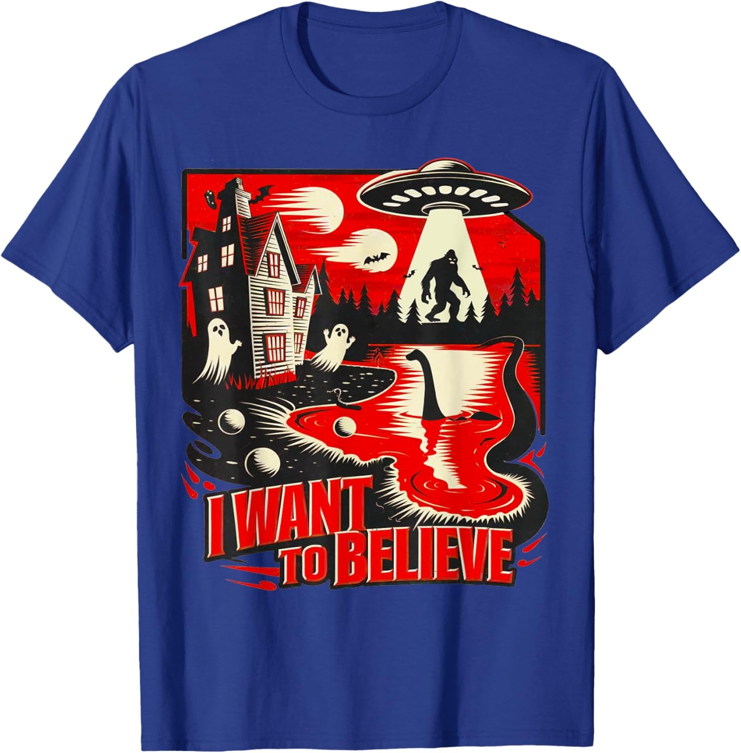 I want to believe UFO Loch Ness Ghost T-Shirt - T-Shirt | Royal