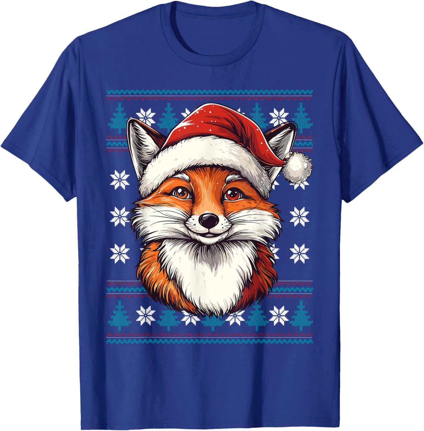 Foxes Santa Hat Ugly Christmas Sweater Foxes Lovers Holiday T-Shirt - T-Shirt | Royal