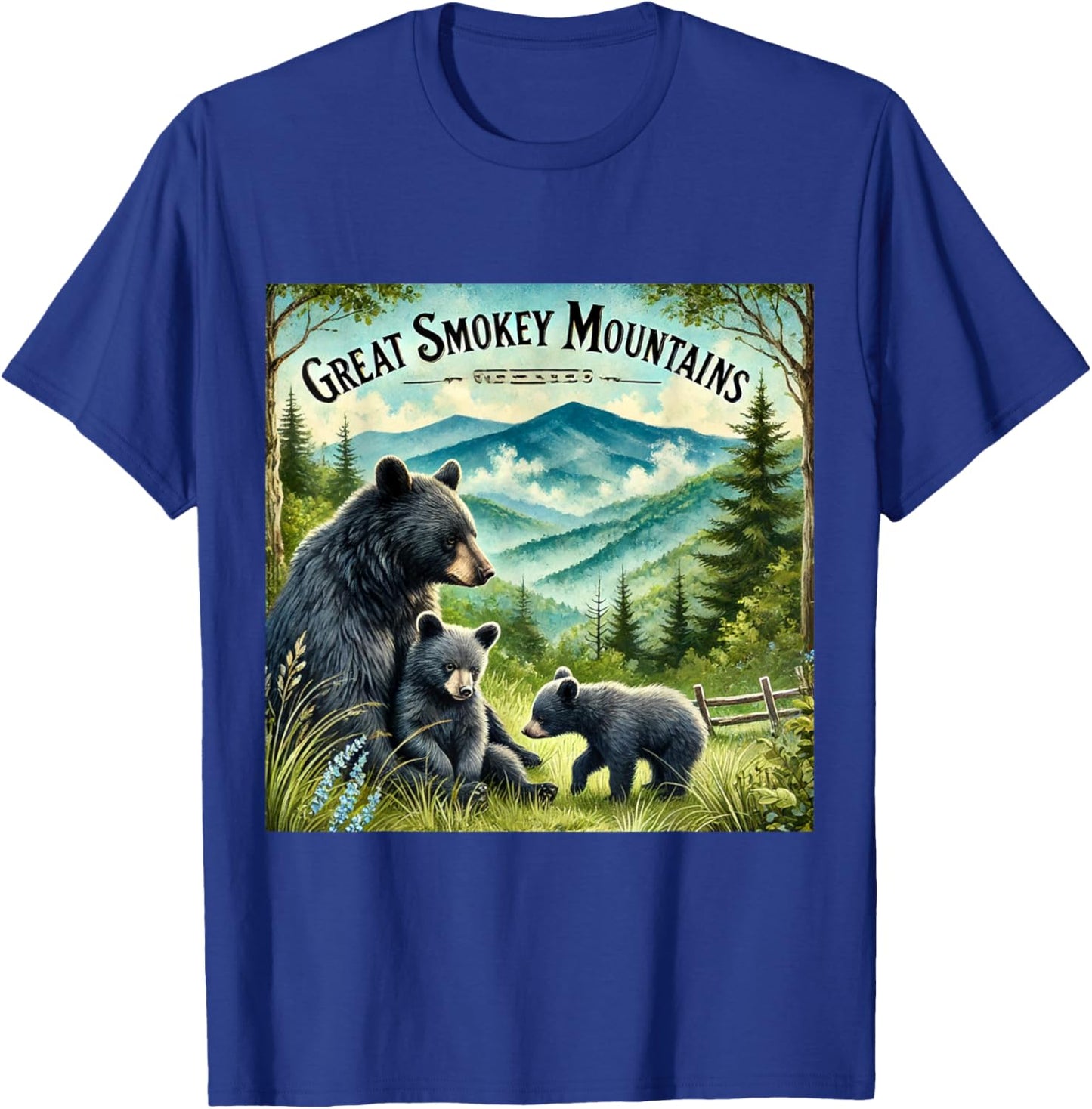 Great Smokey Mountains Black Bear Mother and Cub T-Shirt - T-Shirt | Royal