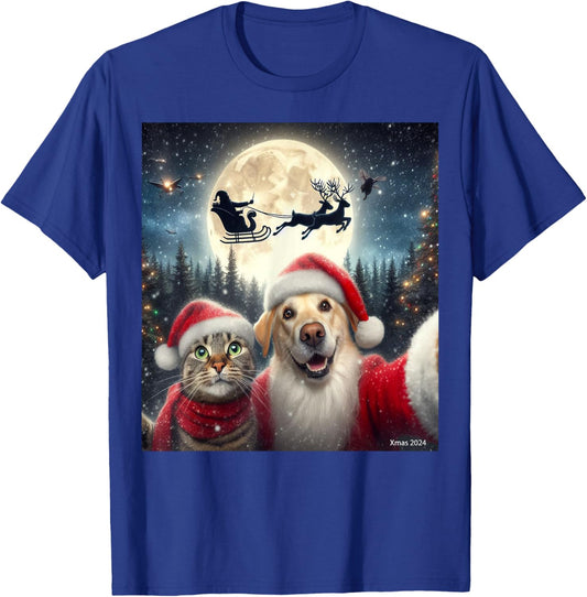 Funny cat and dog selfie with Santa Claus Christmas xmas eve Women Kids T-Shirt - T-Shirt | Royal