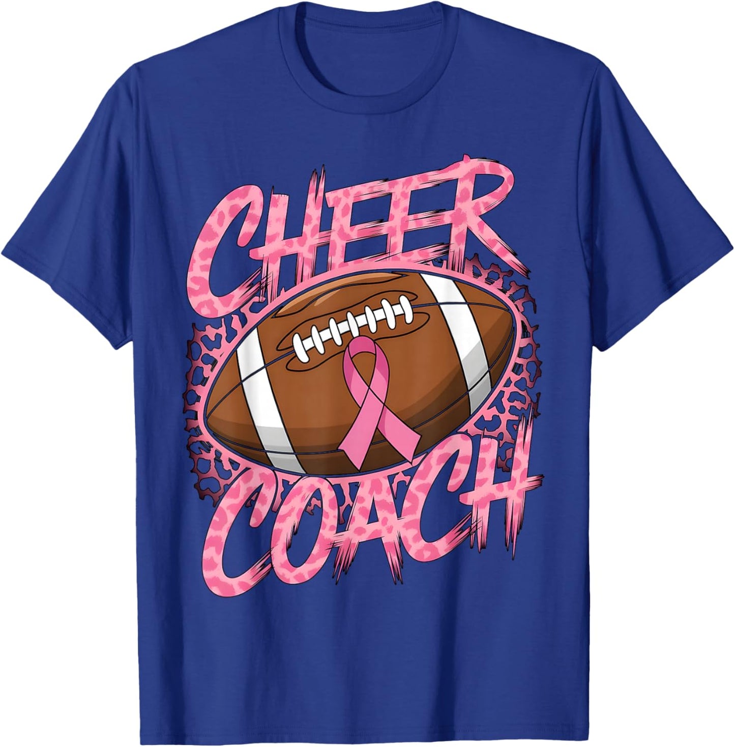 Football Cheer Coach Pink Ribbon Breast Cancer Awareness T-Shirt - T-Shirt | Royal