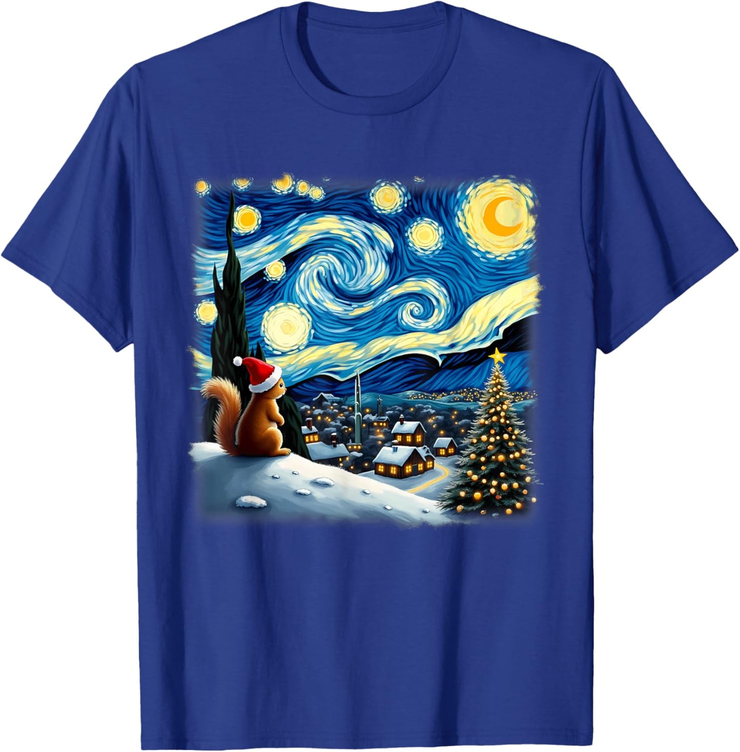 Christmas Squirrel Starry Night T-Shirt - T-Shirt | Royal