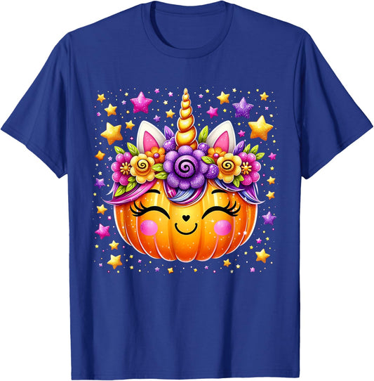 Cute Unicorn Pumpkin Girls Kids Funny Halloween T-Shirt - T-Shirt | Royal