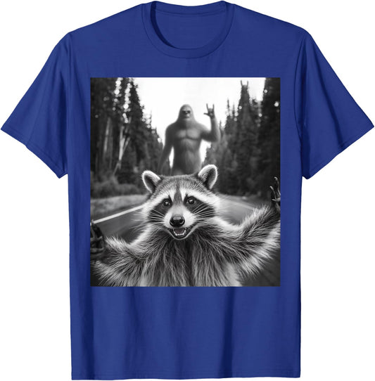 Raccoon Selfie With Bigfoot Funny Gifts Women Kid T-Shirt - T-Shirt | Royal