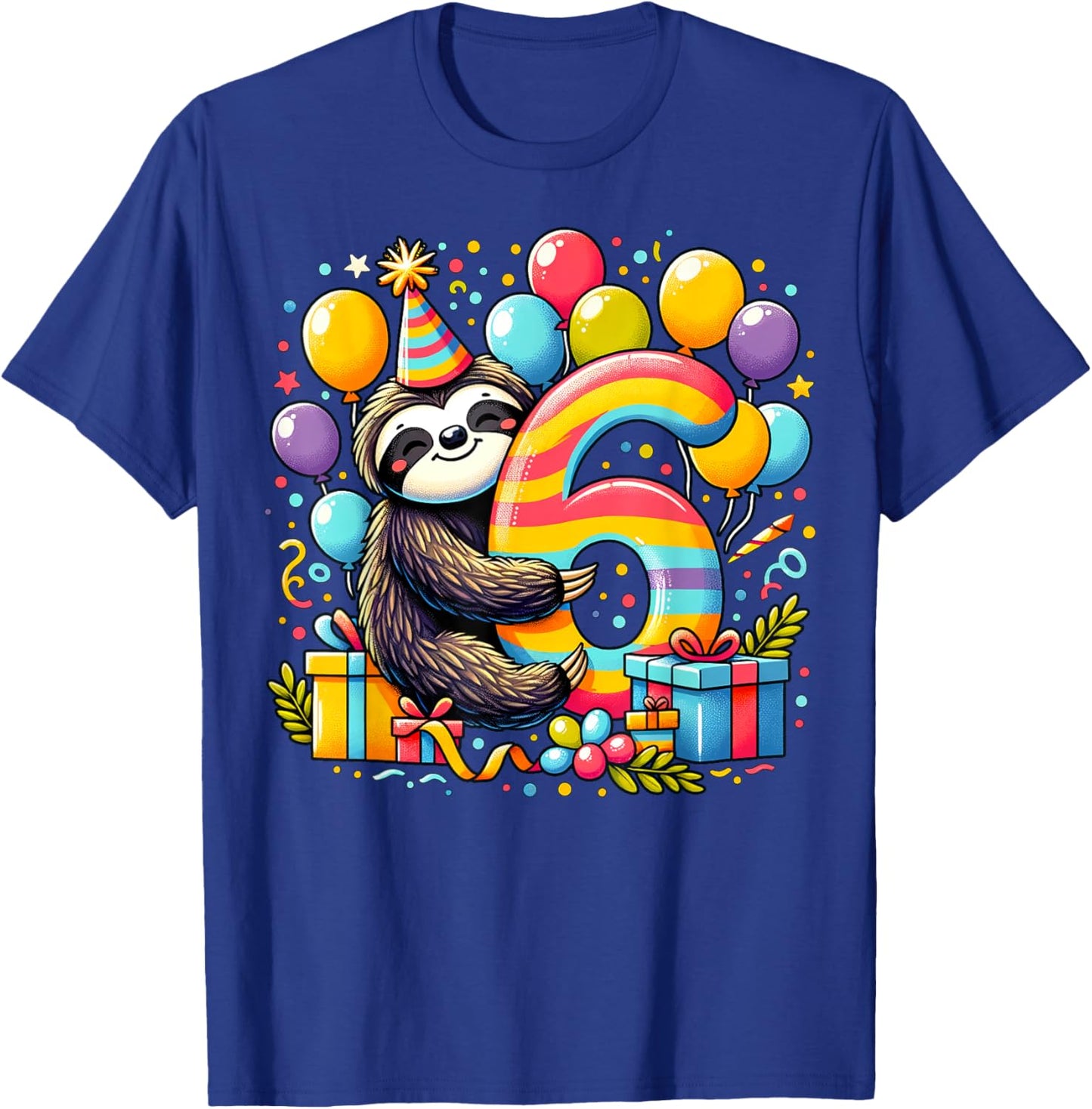 Kids Sloth Theme sixth Bday Party 6th Sloth Birthday T-Shirt - T-Shirt | Royal