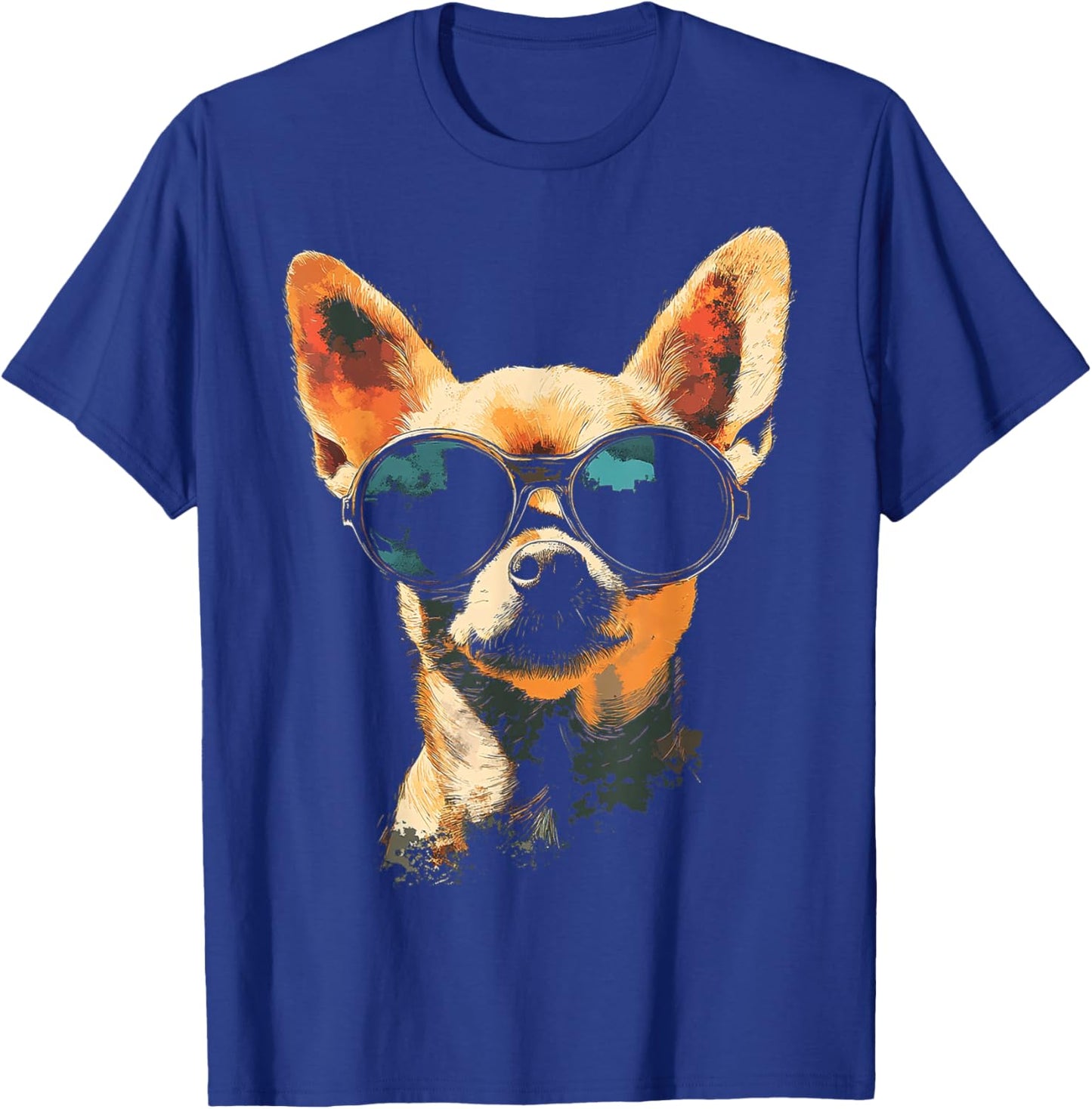 Chihuahua Dog Motif Pet Artwork Sunglasses Chihuahua Women Kids T-Shirt - T-Shirt | Royal
