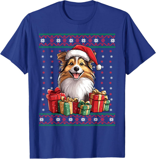 Sheltie Santa Hat Dog Lover Xmas Sheltie Ugly Christmas Men Women Kids T-Shirt - T-Shirt | Royal