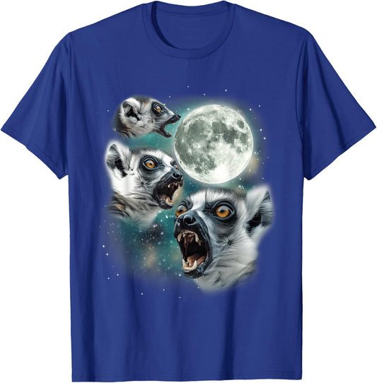 Three Lemur Moon | 3 Lemurs Howling Funny Weird Cursed Meme T-Shirt - T-Shirt | Royal