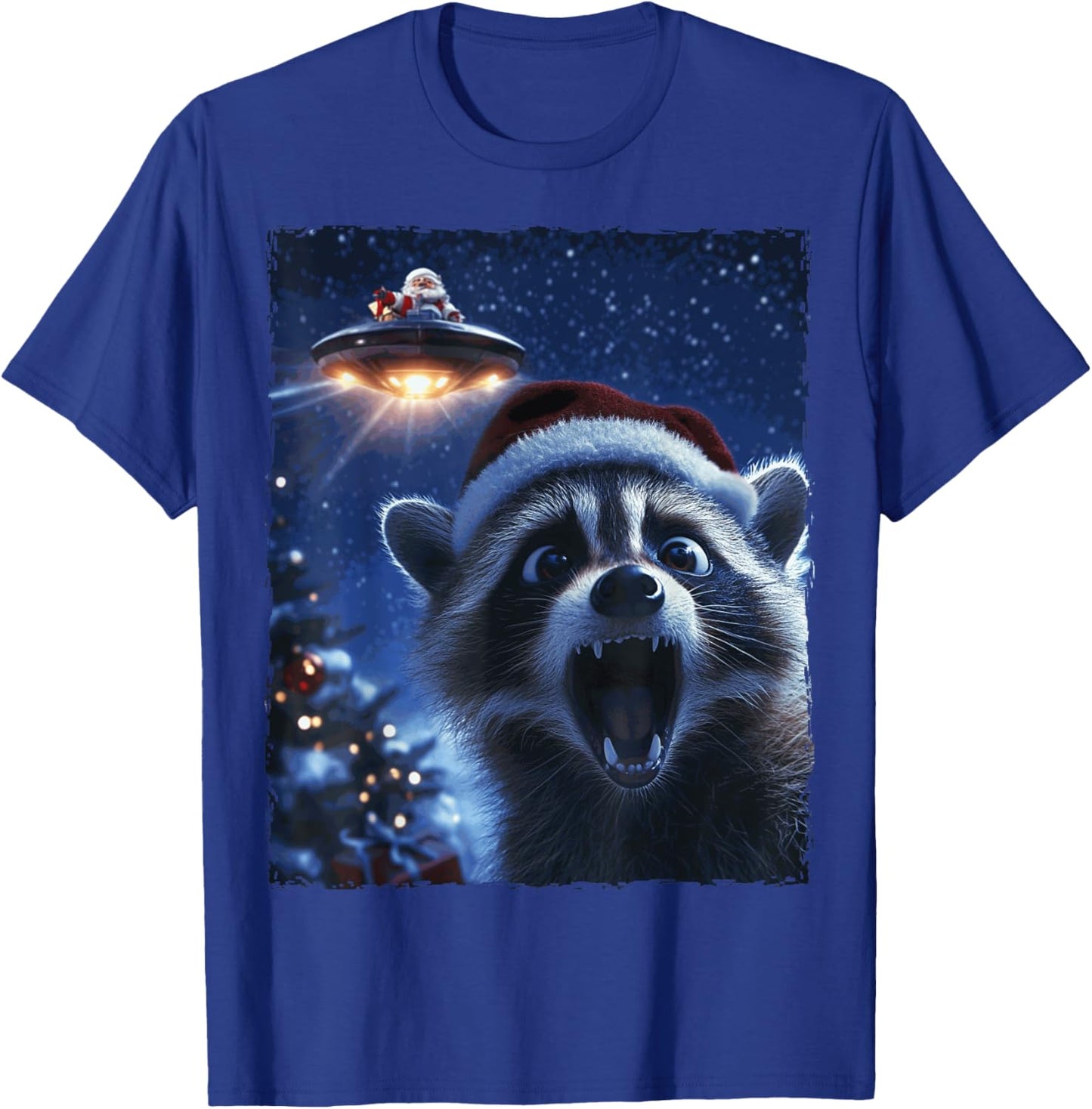 Funny Raccoon Selfie Santa Ufo Xmas Christmas T-Shirt - T-Shirt | Royal