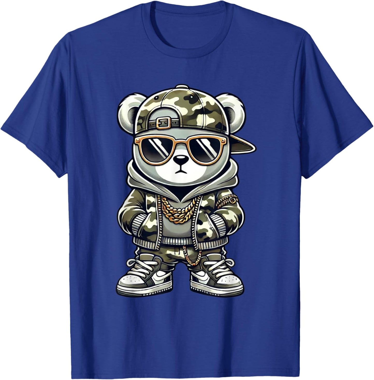 Camo Hip Hop Teddy Bear Camouflage Gangsta Streetwear Hustle T-Shirt - T-Shirt | Royal