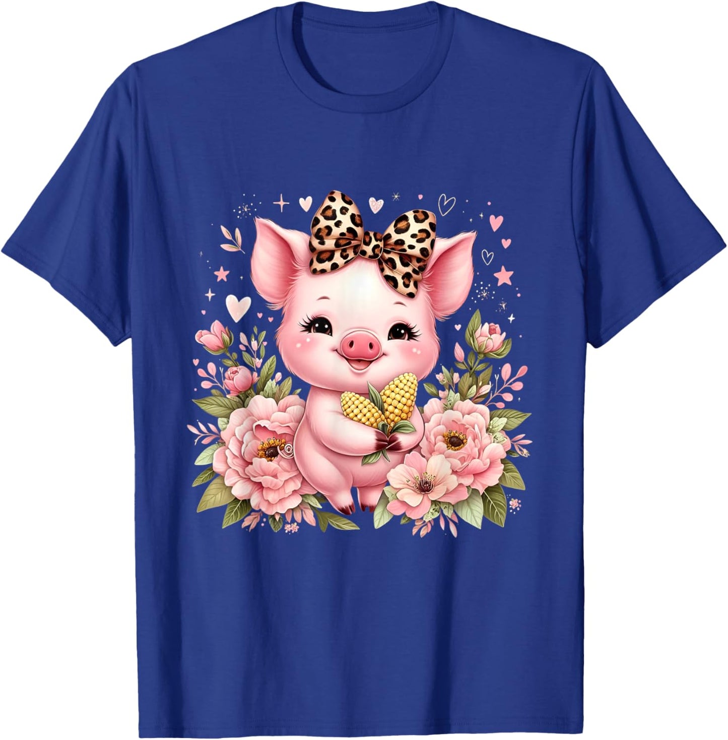 Pig Corn Leopard Coquette Bow Flowers Cute Pig Lover Women T-Shirt - T-Shirt | Royal