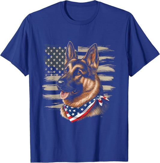 German Shepherd American Flag Dog Patriotic Pet T-Shirt - T-Shirt | Royal