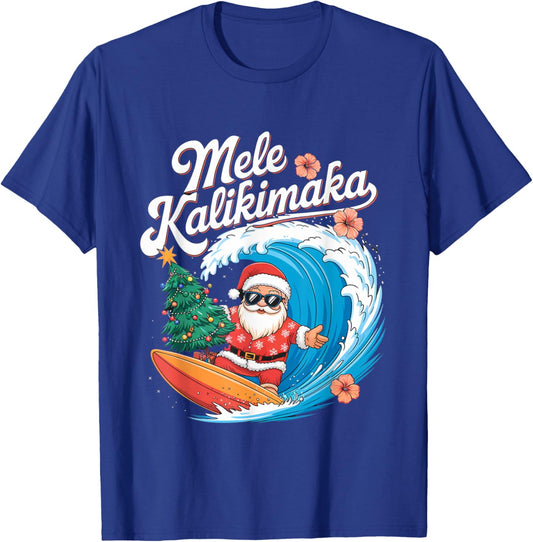 Vintage Cute Mele Kalikimaka Christmas Santa Surfing Costume T-Shirt - T-Shirt | Royal