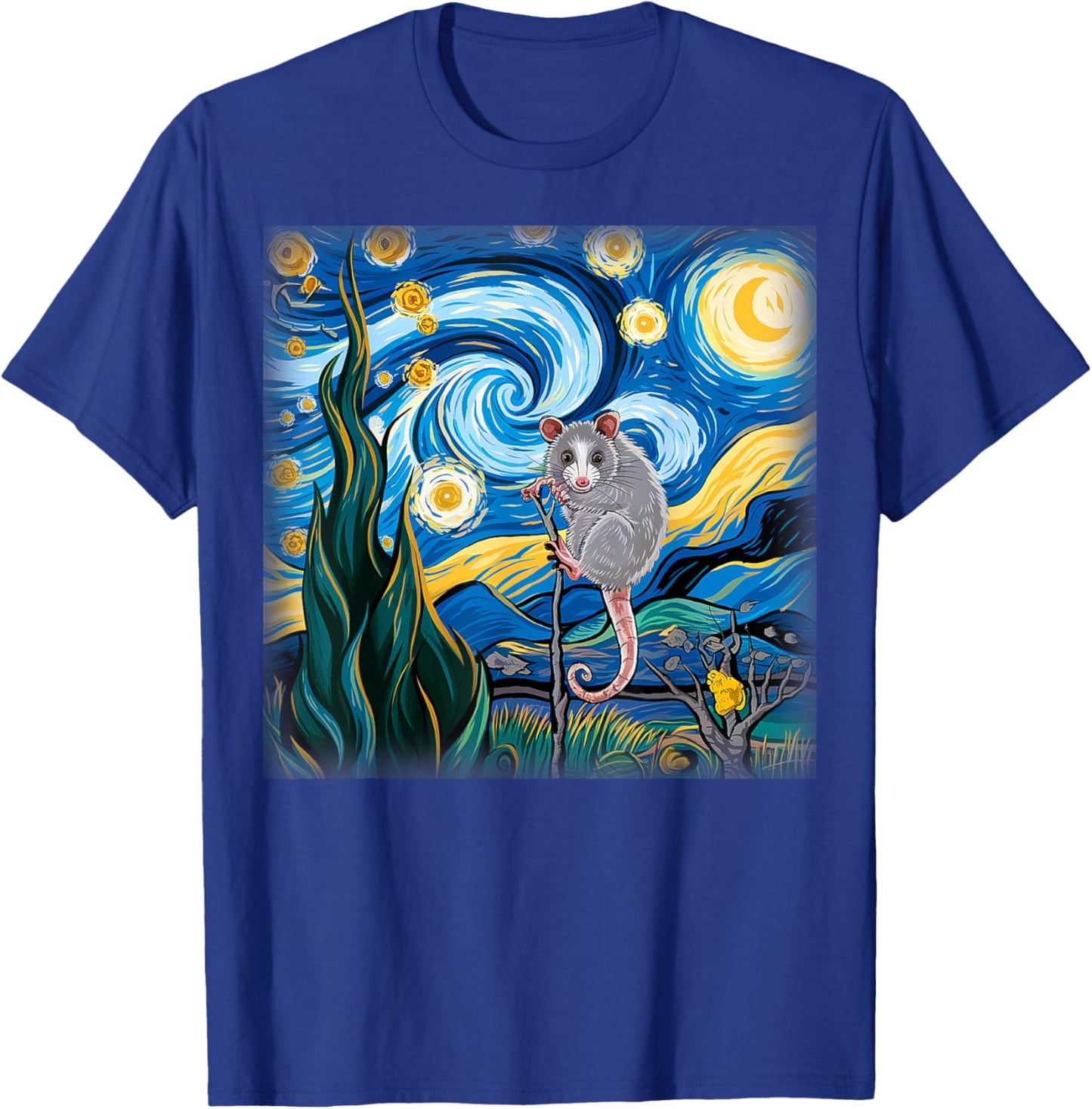 Starry Night Opossum Van Gogh Possum Rodent Gifts Men Women T-Shirt - T-Shirt | Royal