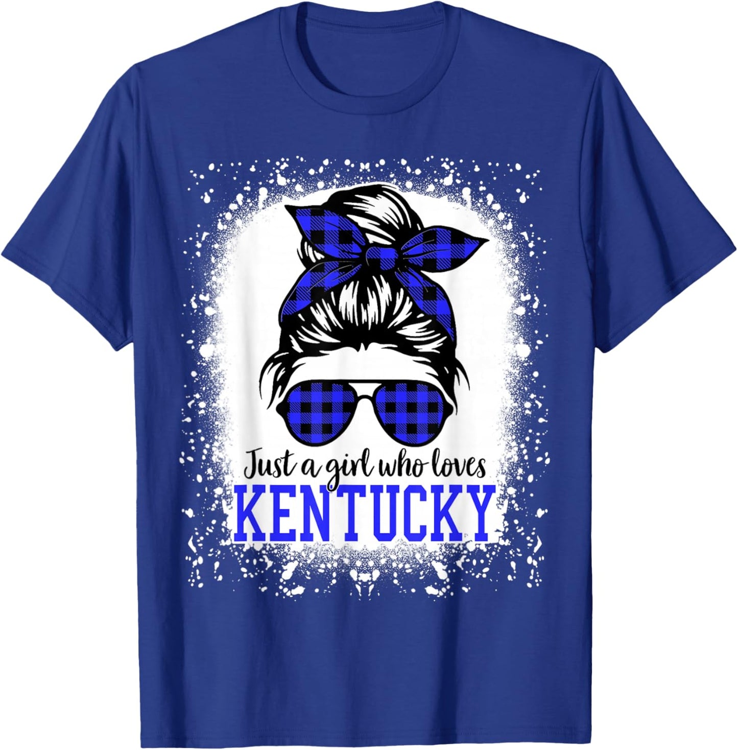 Kentucky Women Girls Messy Bun Hair, Kentucky State Pride T-Shirt - T-Shirt | Royal