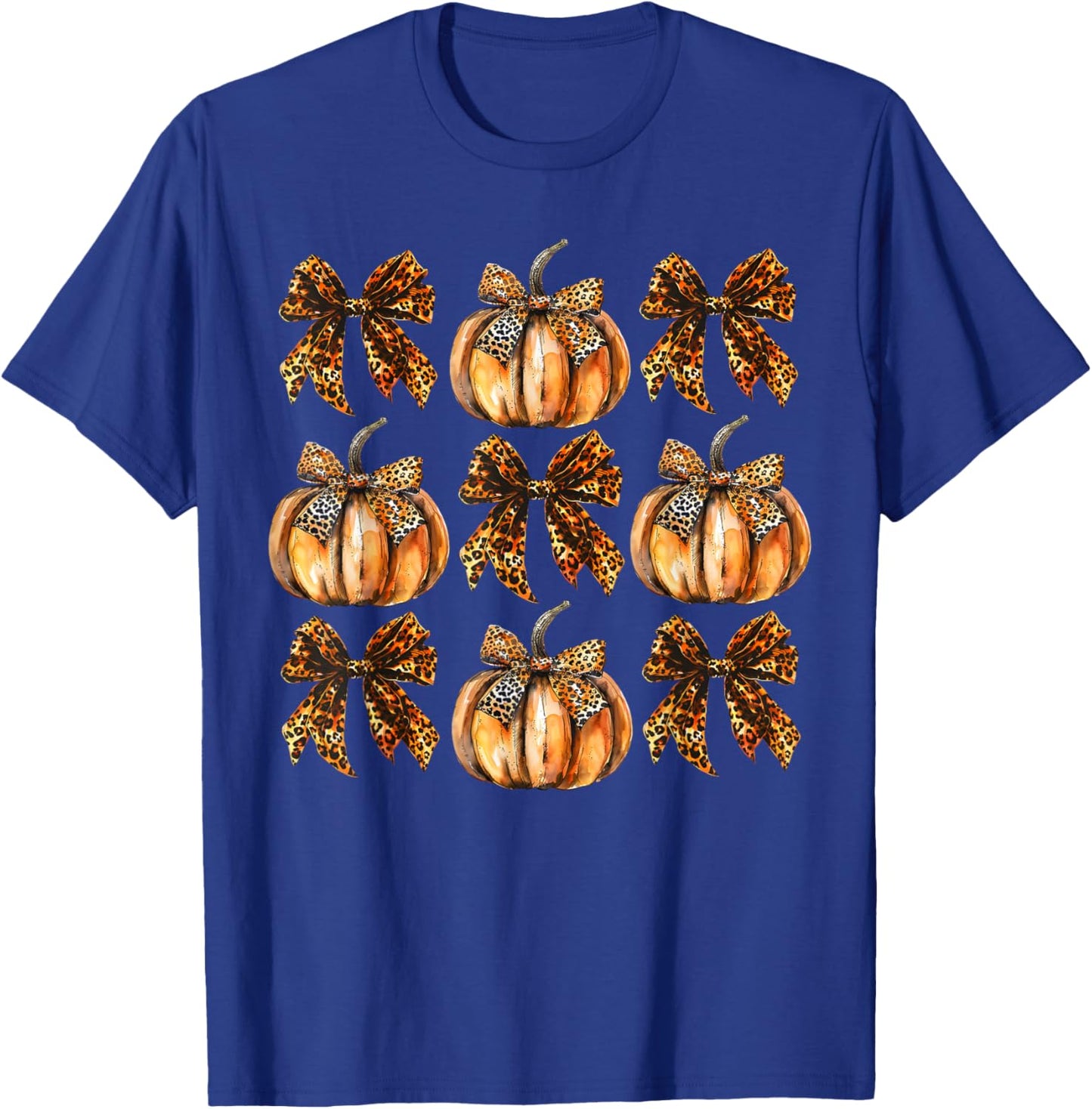 Leopard Coquette Bow Pumpkin Thanksgiving Autumn Fall Leaves T-Shirt - T-Shirt | Royal