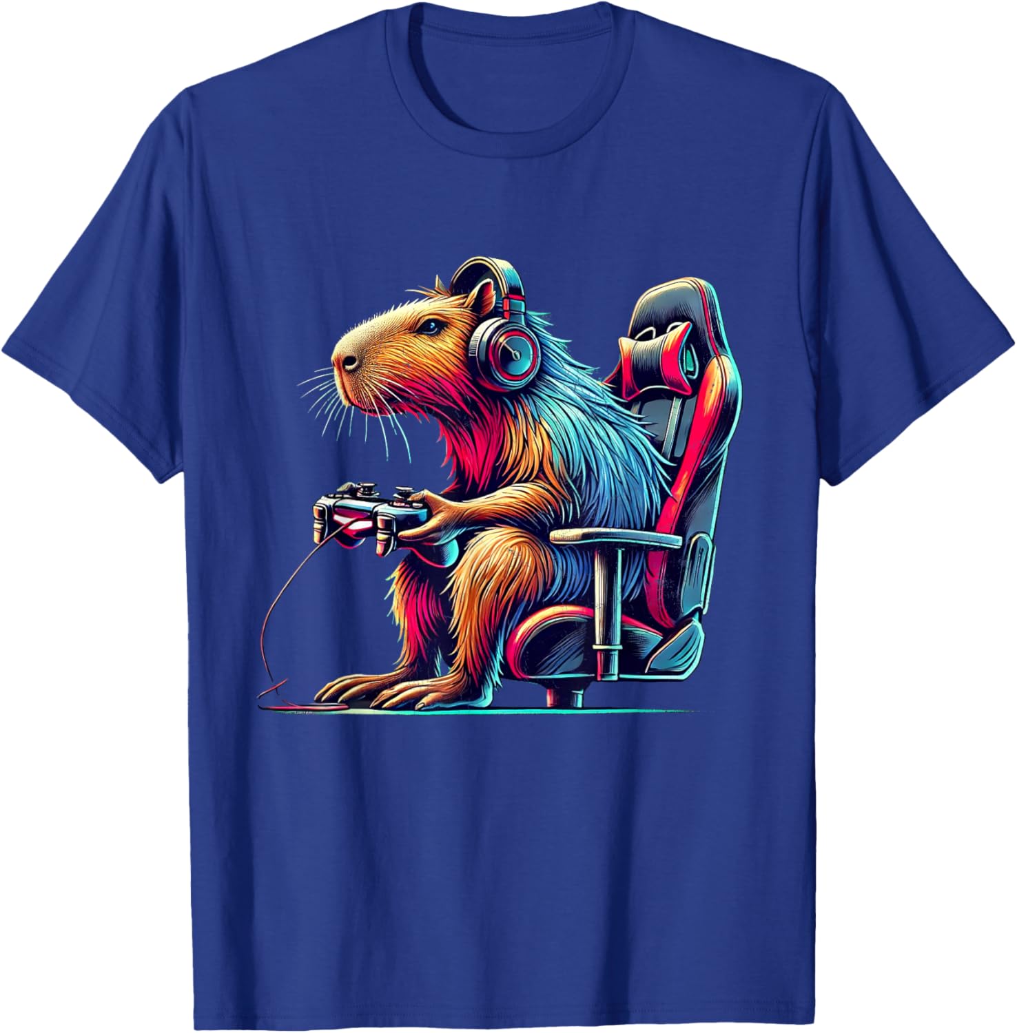 Funny Capybara Gaming Retro Rodent Capybara Video Games T-Shirt - T-Shirt | Royal