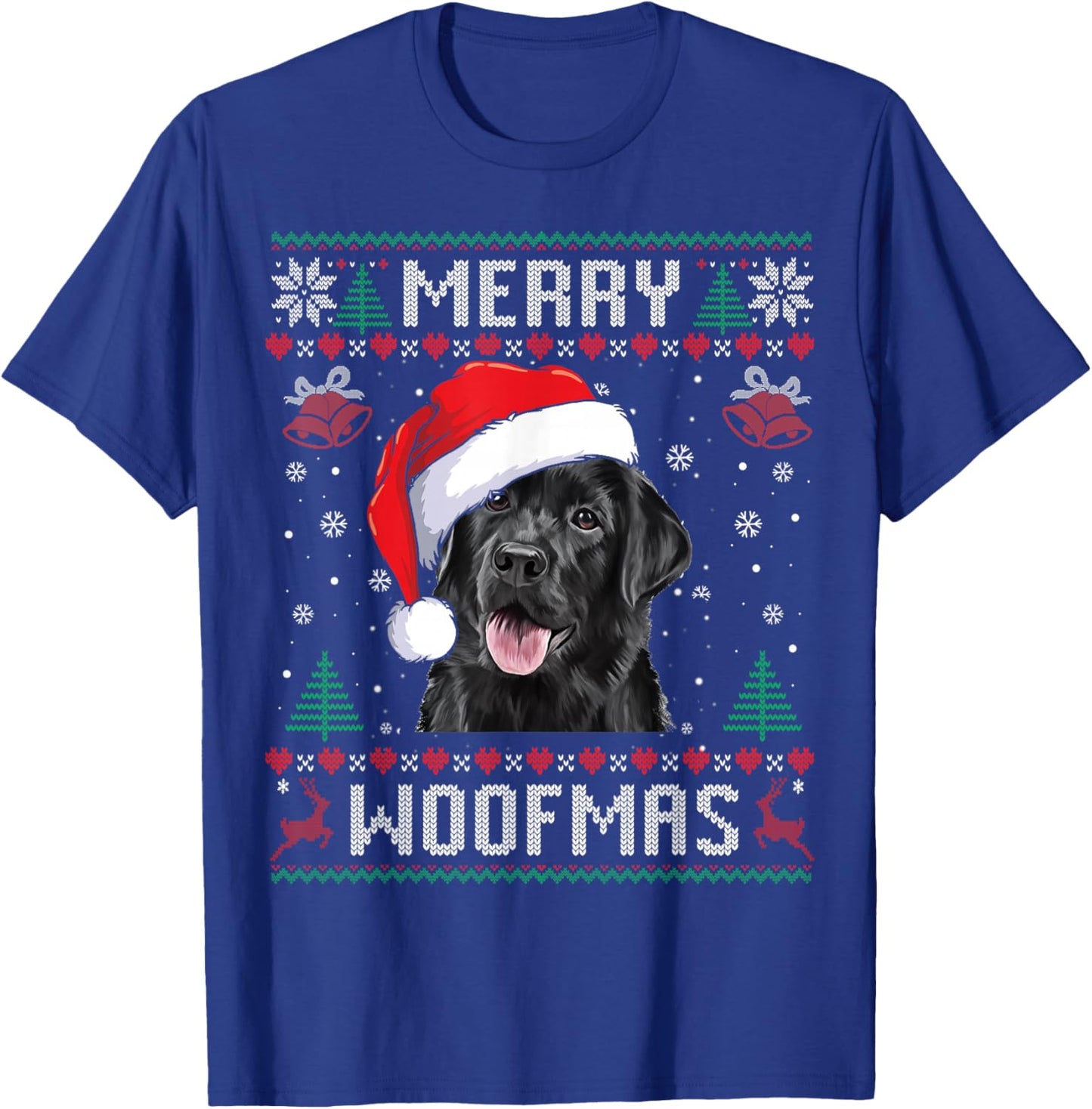 Merry Woofmas Ugly Sweater Black Lab Labrador Christmas T-Shirt - T-Shirt | Royal