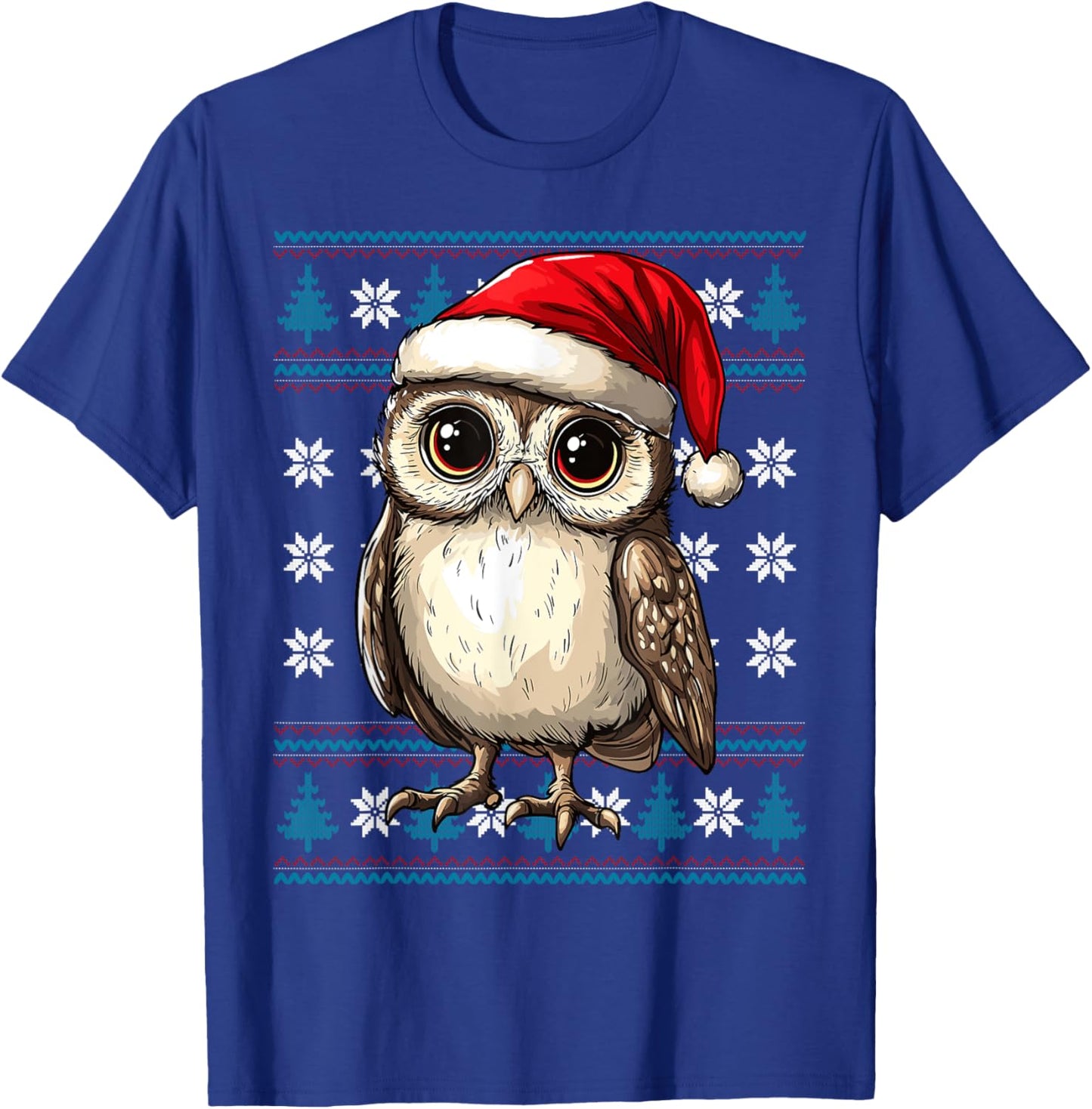 Owl Santa Hat Ugly Christmas Sweater Owl Lovers Holiday T-Shirt - T-Shirt | Royal