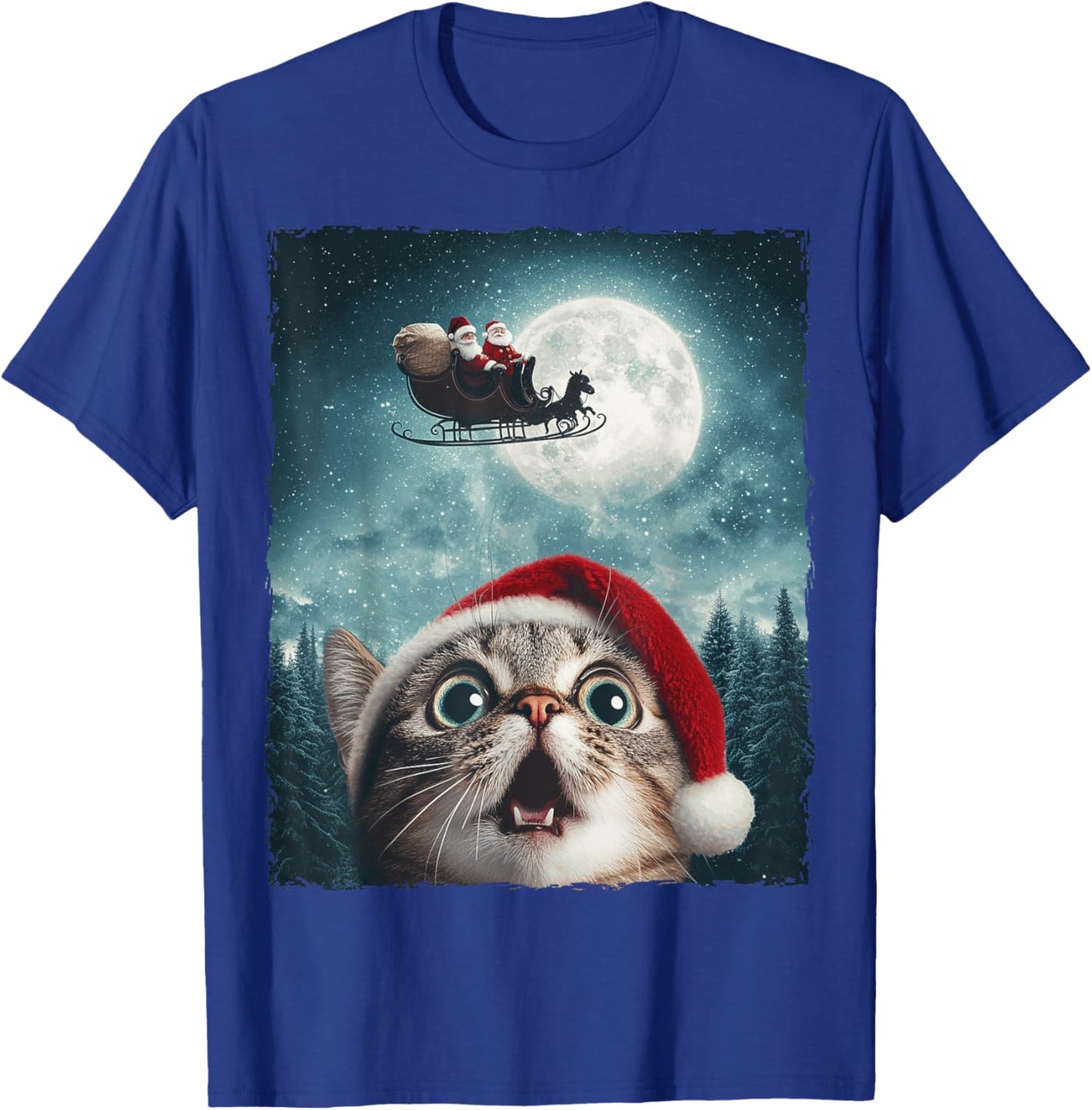 Funny Cat Selfie Santa Moon Xmas Christmas Women Kids T-Shirt - T-Shirt | Royal