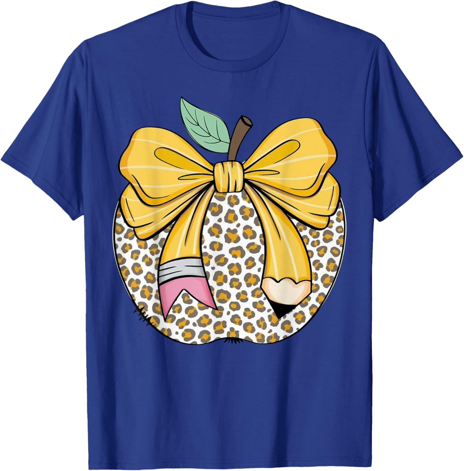 Teacher Coquette Pencil Bow And Apple Teacher T-Shirt - T-Shirt | Royal
