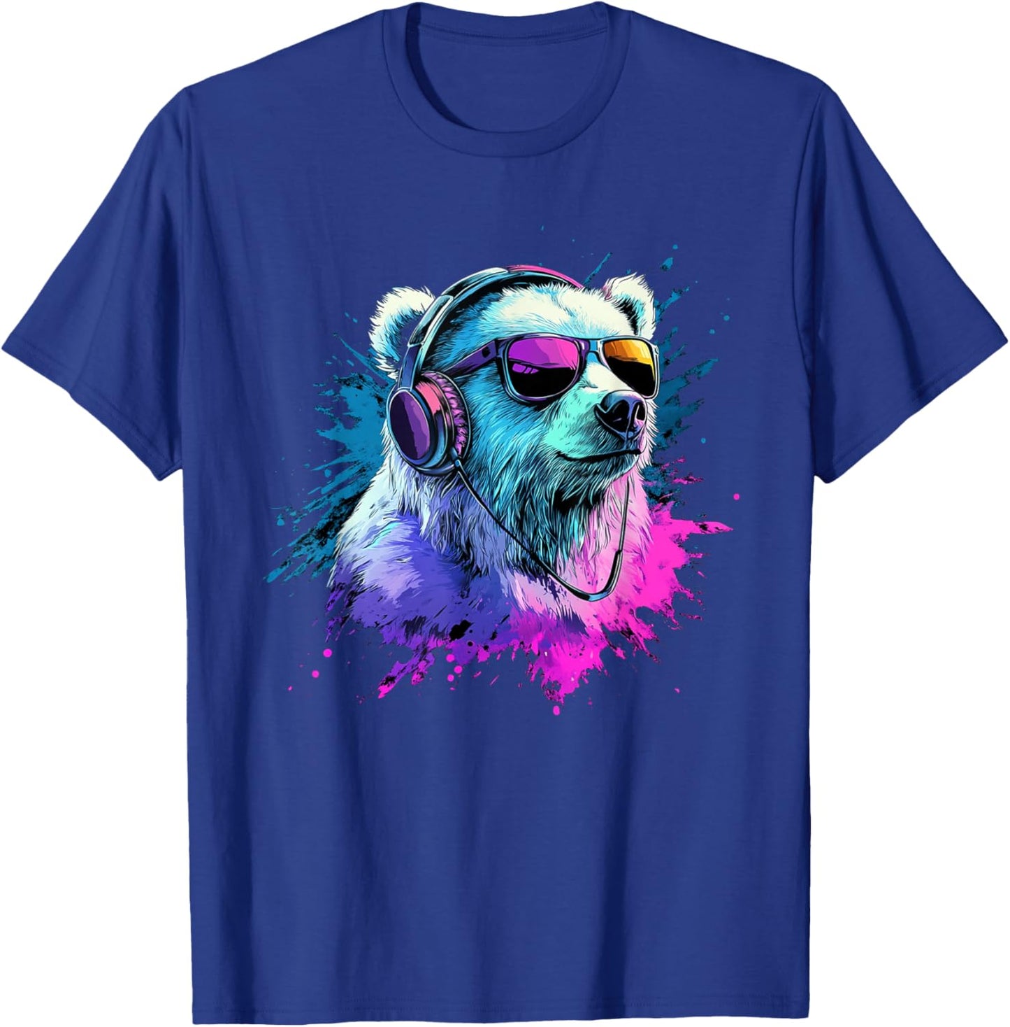 Polar Bear Colorful Music Headphones Artistic Polar Bears T-Shirt - T-Shirt | Royal