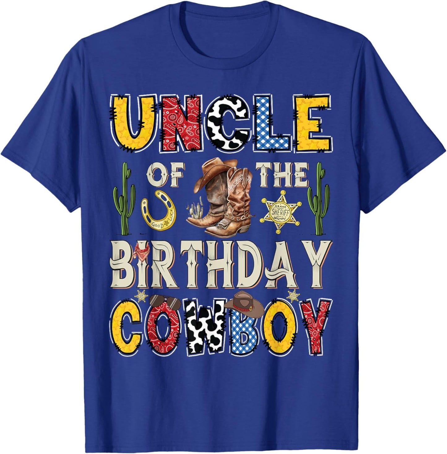 Uncle Of The Birthday CowBoy Rodeo Uncle Western T-Shirt - T-Shirt | Royal