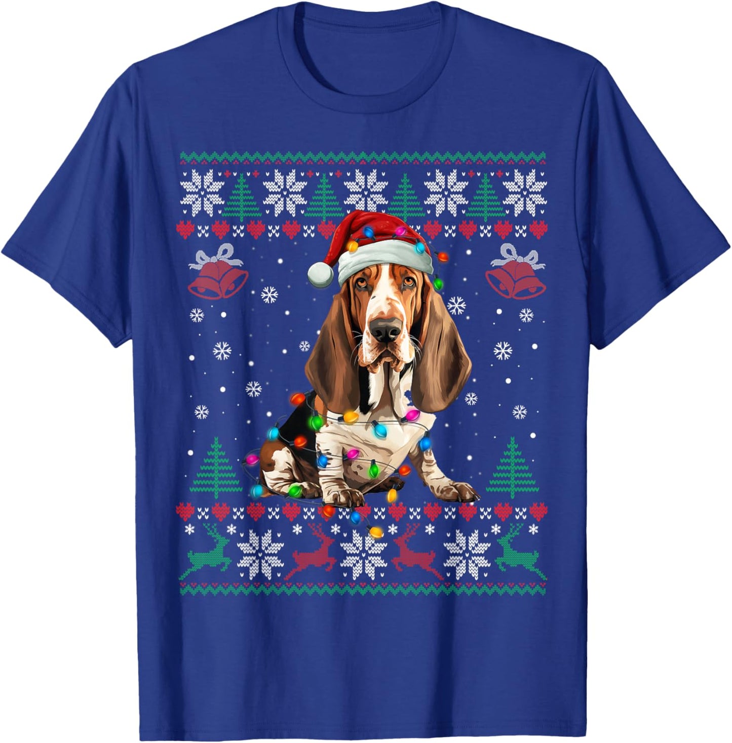 Dog Christmas Lights Ugly Sweater Basset Hound Dog Xmas T-Shirt - T-Shirt | Royal