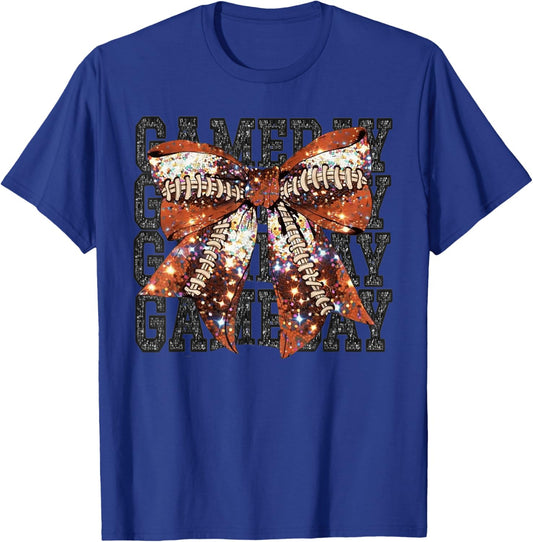 Game Day Football Bling Bling Football Lover Coquette Bow T-Shirt - T-Shirt | Royal