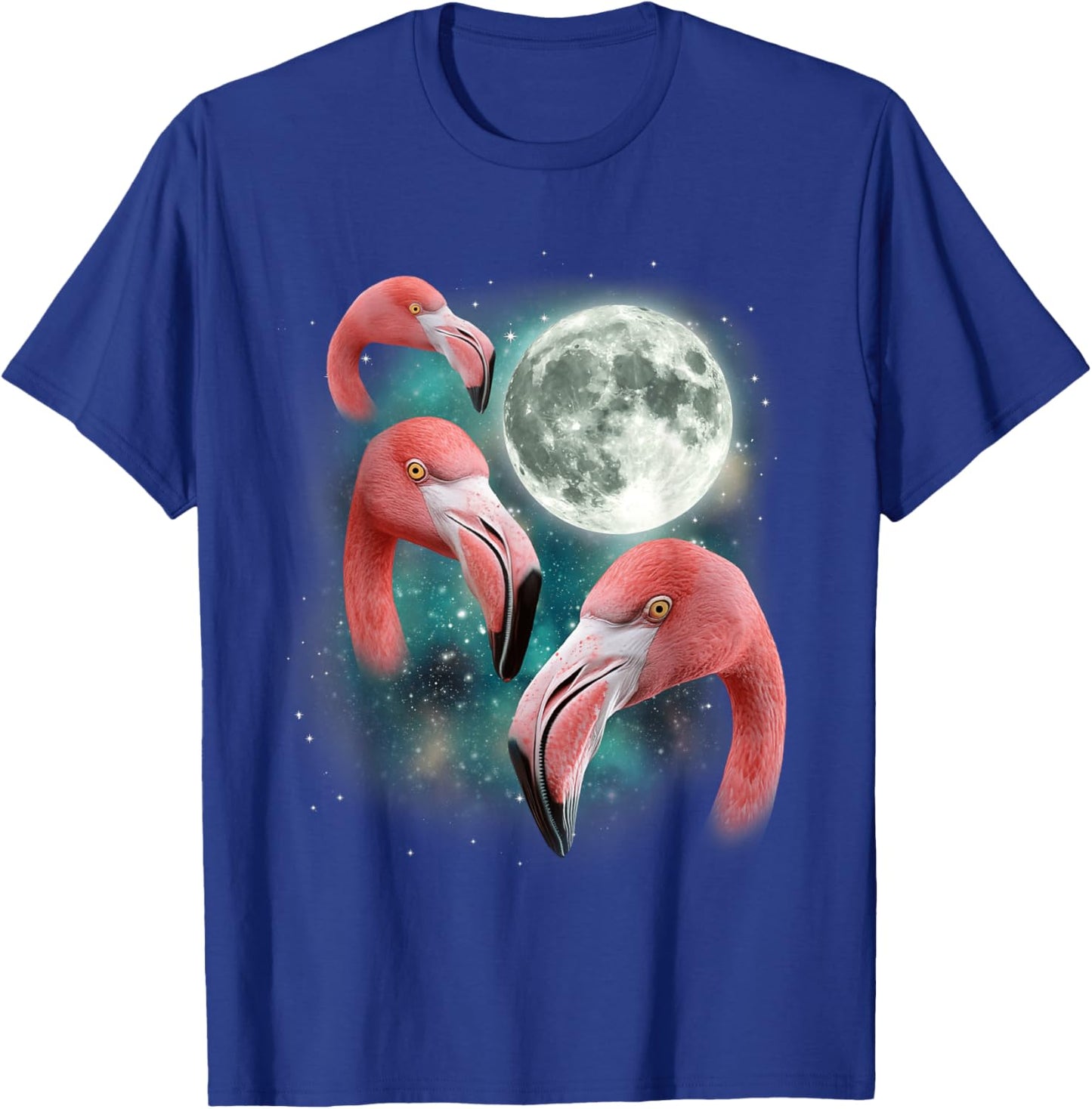 Three Flamingo Moon | Funny 3 Flamingos Bird Tropical Meme T-Shirt - T-Shirt | Royal