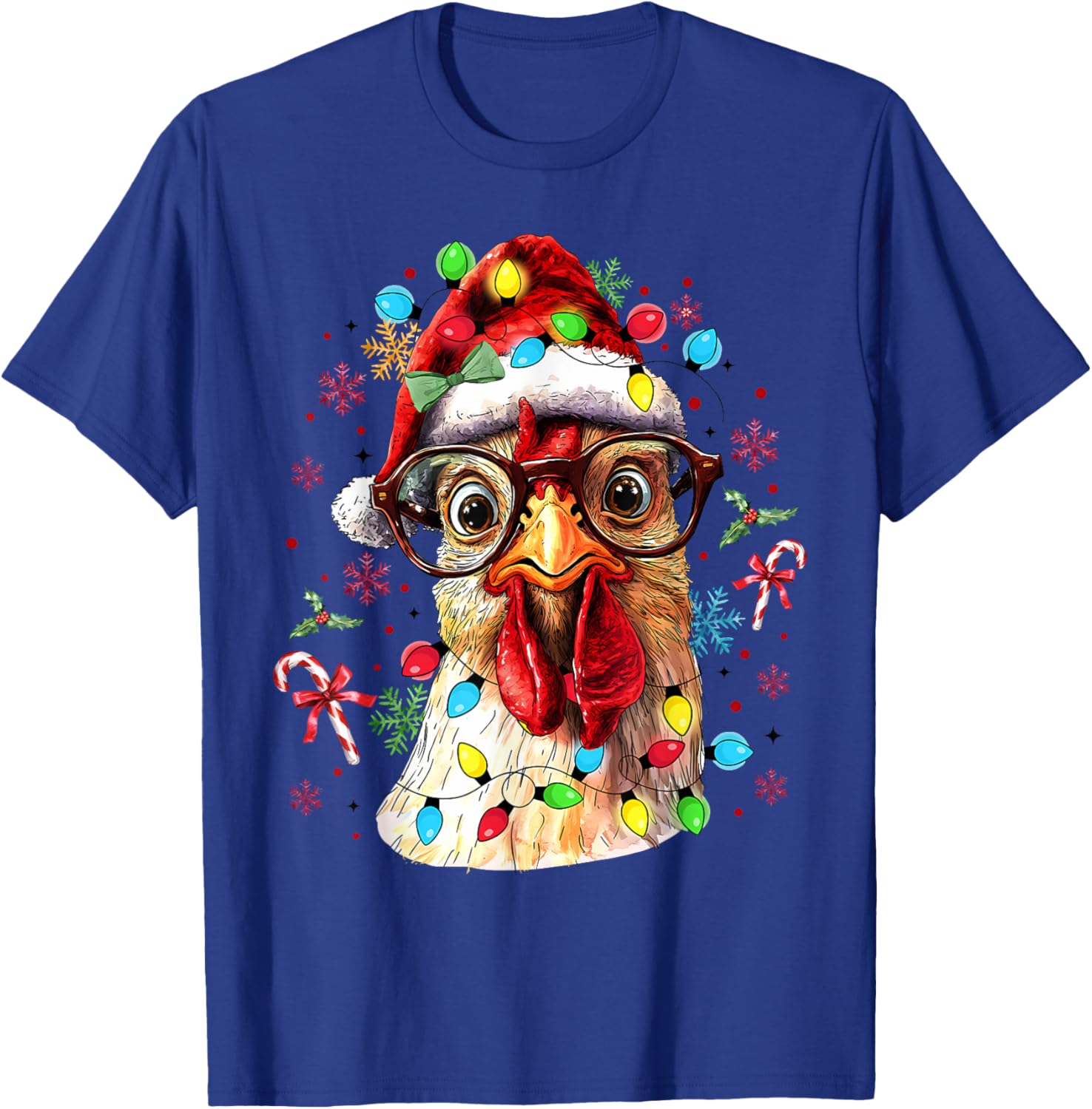 Christmas Lights Chicken Santa Funny Xmas Tree Chicken T-Shirt - T-Shirt | Royal