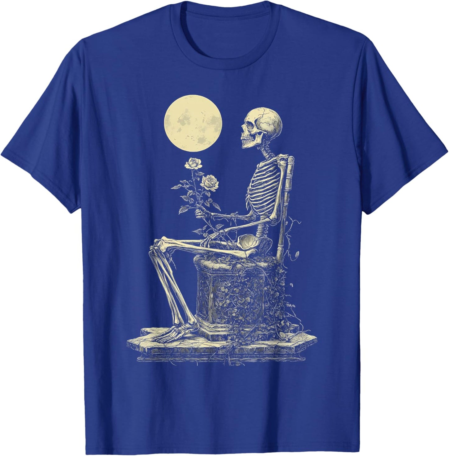 Satanic Skull Rose Gothic Skeleton Holding Rose T-Shirt - T-Shirt | Royal