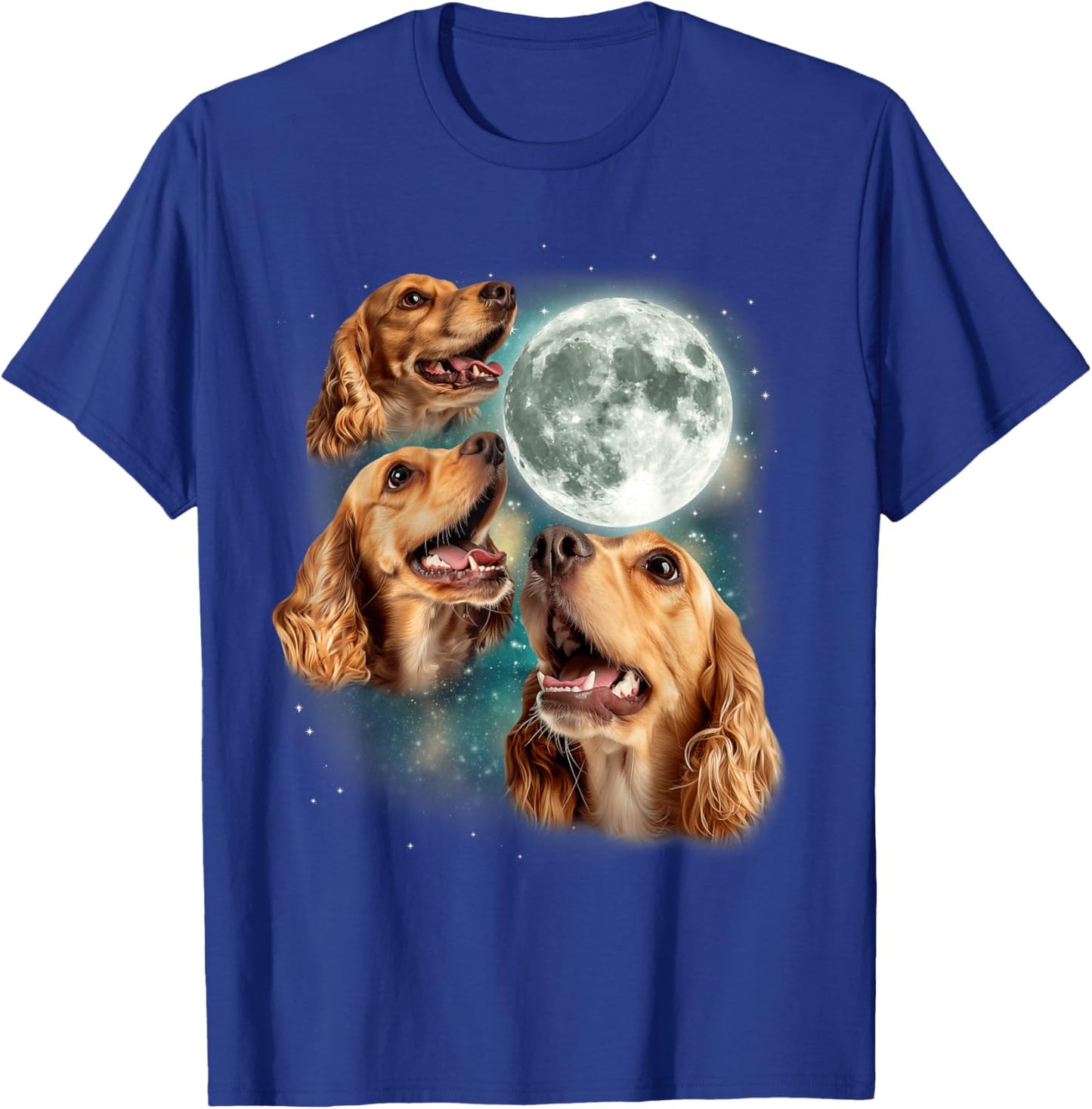 Three Cocker Spaniel Moon | 3 Canines Howling Cute Dog Lover T-Shirt - T-Shirt | Royal